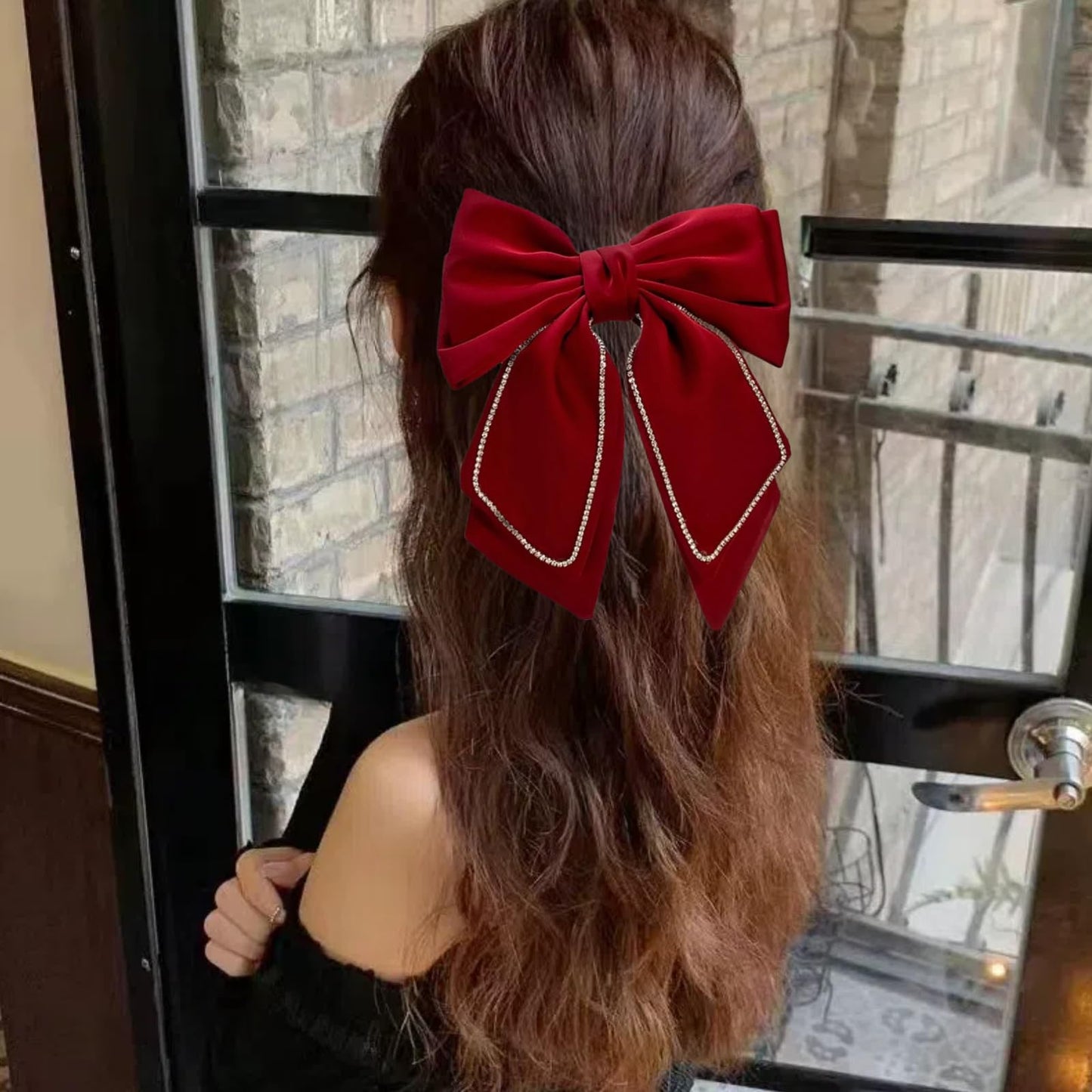 Christmas Hair Bows,Hair Bow Clip, Silky Satin Hair Bows for Women Hair Ribbons Oversized Long Tail Black Hair Bow and Red Hair Bow Hair Barrettes, Metal Clips Bowknot Hair Accessories(Red)