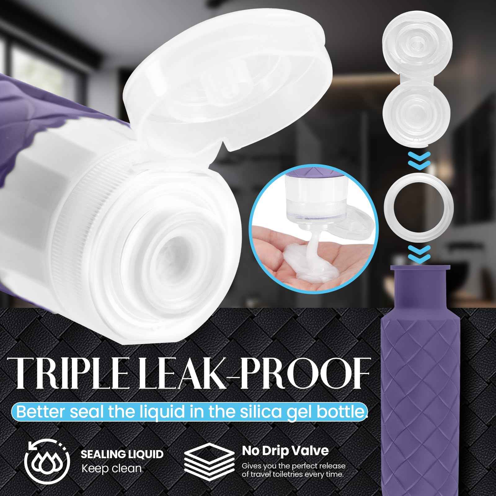 Silevoler Travel Bottles for Toiletries, TSA Approved Silicone Travel Size Containers for Toiletries, BPA Free Leak Proof Refillable Essentials Accessories, Shampoo and Conditioner Bottles (Purple)
