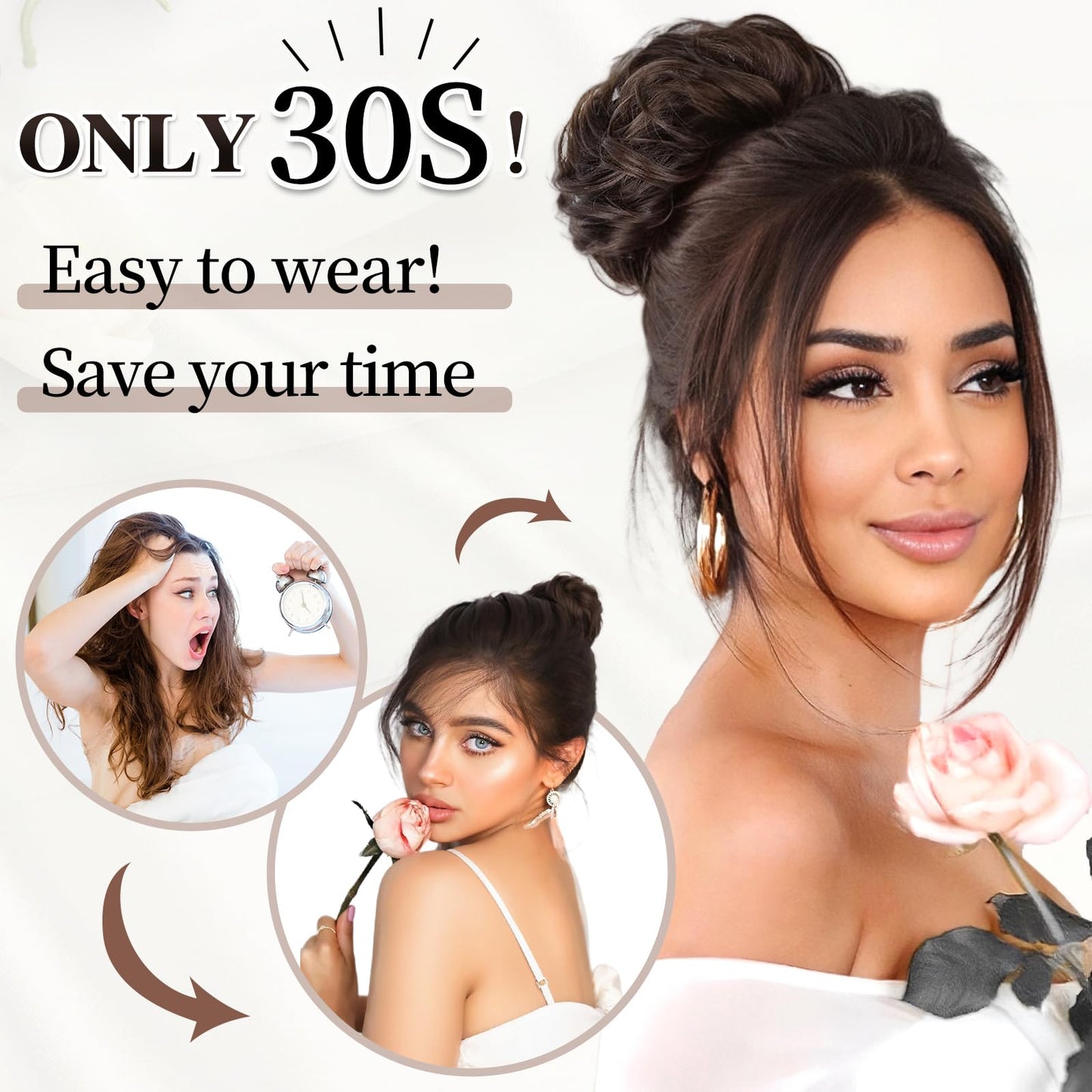 HMD Messy Bun Hair Piece Wavy Curly Scrunchies for Women Hair Bun Hair Piece with Elastic Band Scrunchies Stretchy Fluffy Chignon Ponytail Hairpieces Updos for Women（10#）