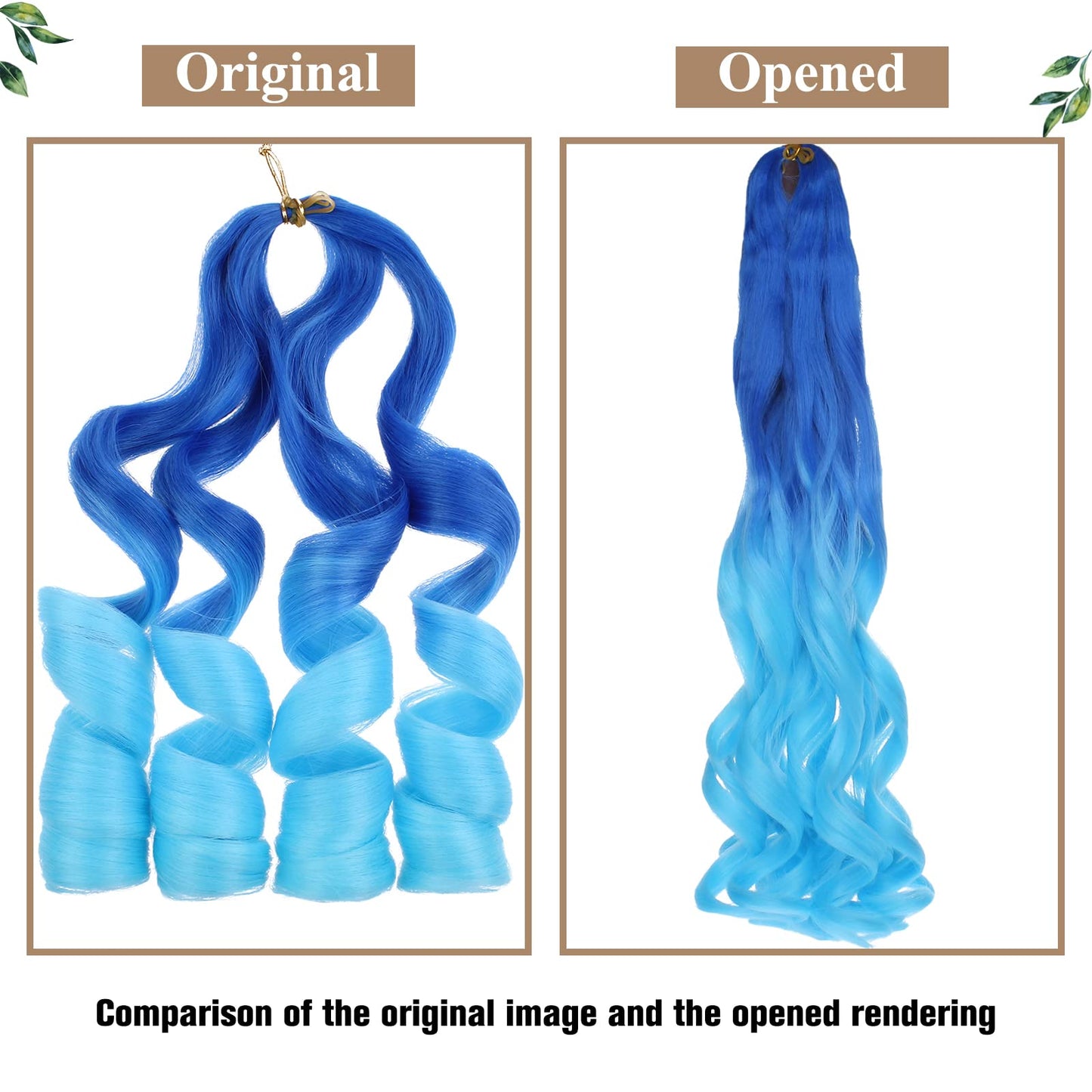 COOKOO Ombre Blue French Curls Brading Hair 22 Inch Bouncy Braiding Hair 9 Pack French Curls Box Braids with Bouncy Curls EZ Braids Synthetic Hair For Black Women（Blue/Light blue）