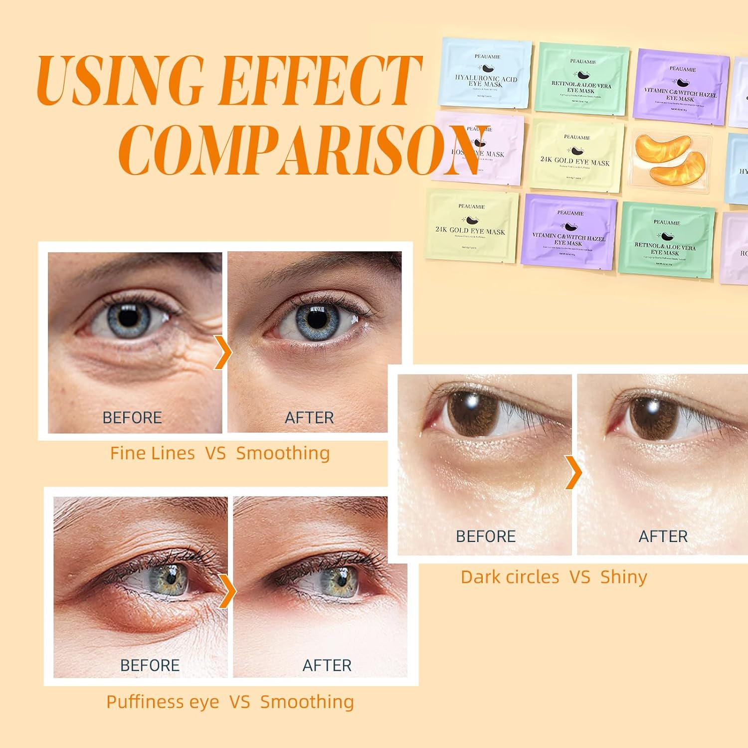 Under Eye Patches Gold and Hyaluronic Acid for puffy eyes,Rose Eye Masks for Dark Circles and Puffiness skin care Smooth Wrinkles products 30 Pairs