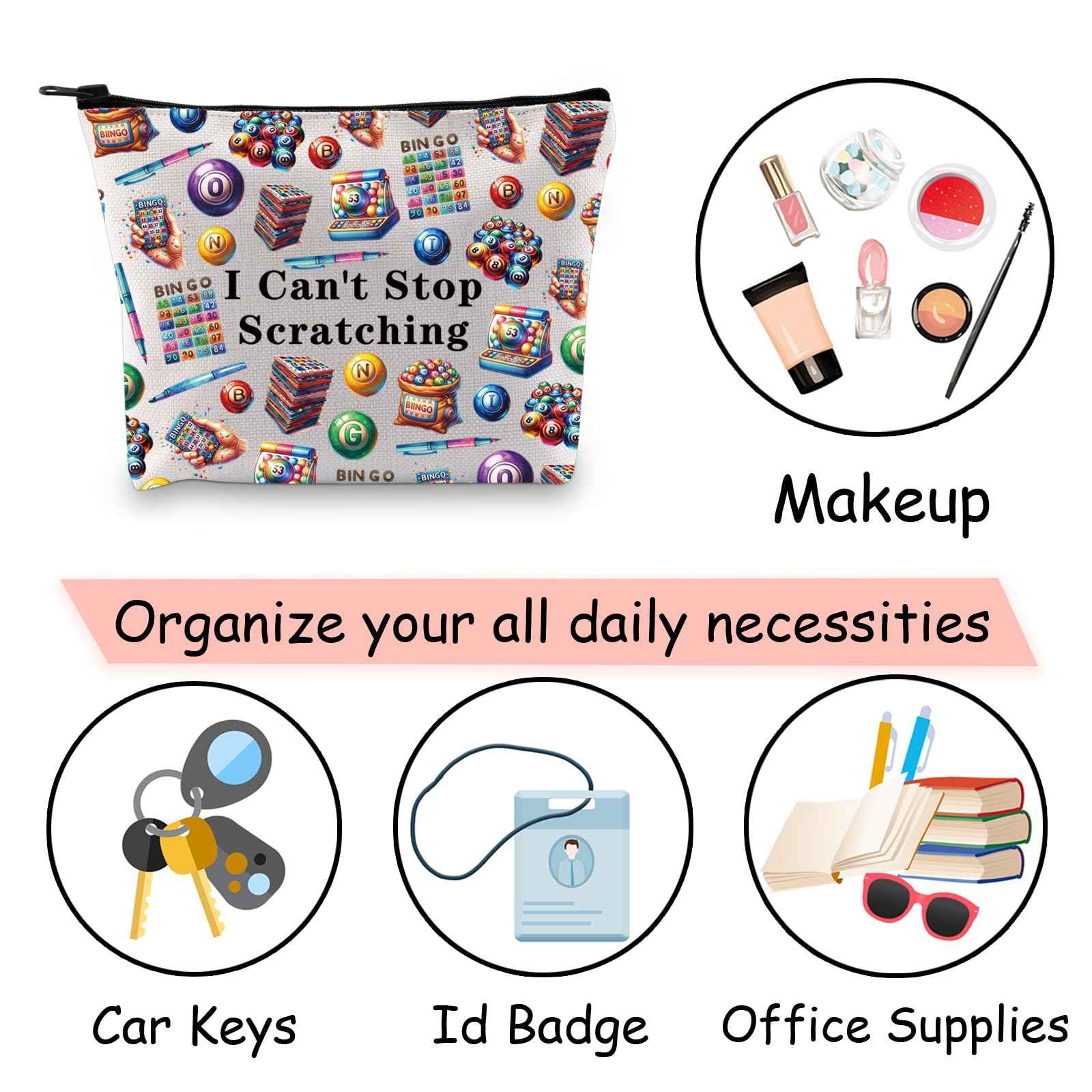 JXGZSO Funny Lottery Scratching Gift I Can't Stop Scratching Makeup Bag Casino Scratch Off Bag Scratch Ticket Gift For Casino Lover Lottery player (Lotto ticket Bag)