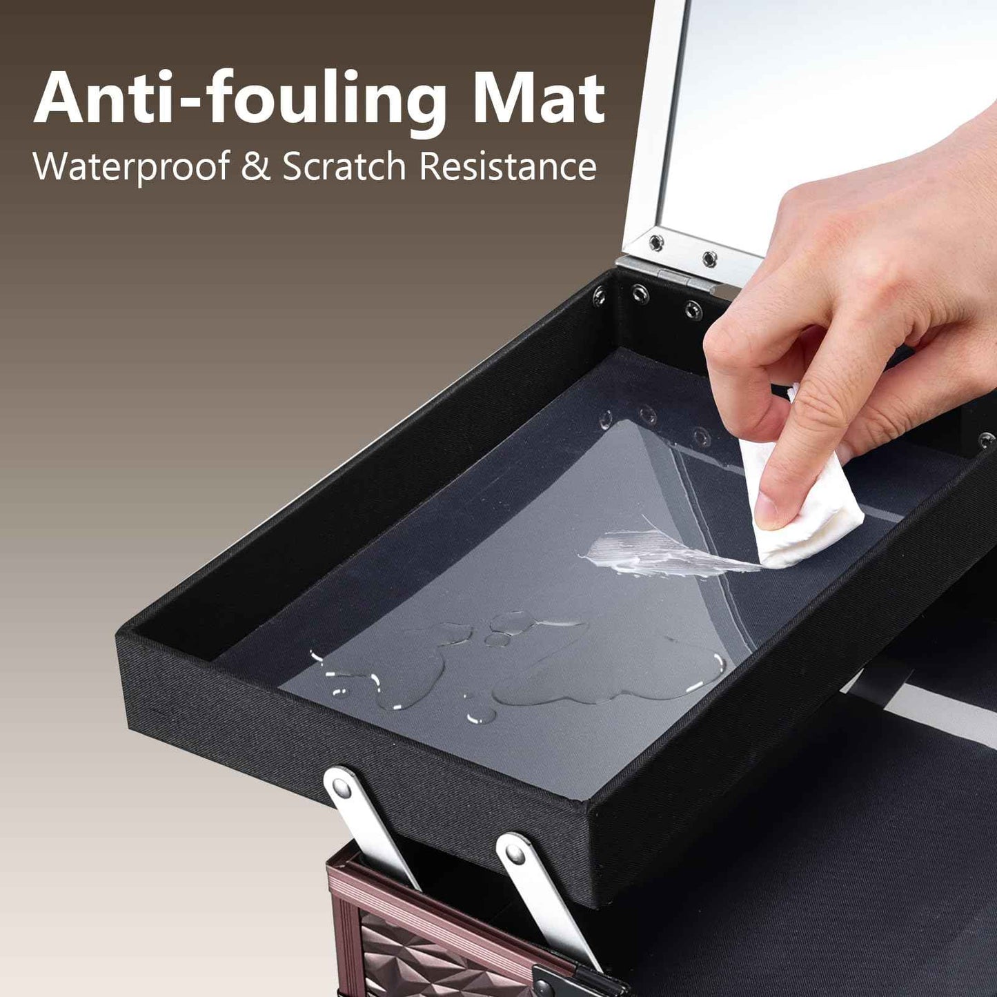 Joligrace Makeup Train Case Cosmetic Box Portable Makeup Case Organizer 2 Trays Makeup Storage with Mirror Locking for Cosmetologist Aesthetic Supplies Nail Tech Traveling Makeup Box Dark Brown