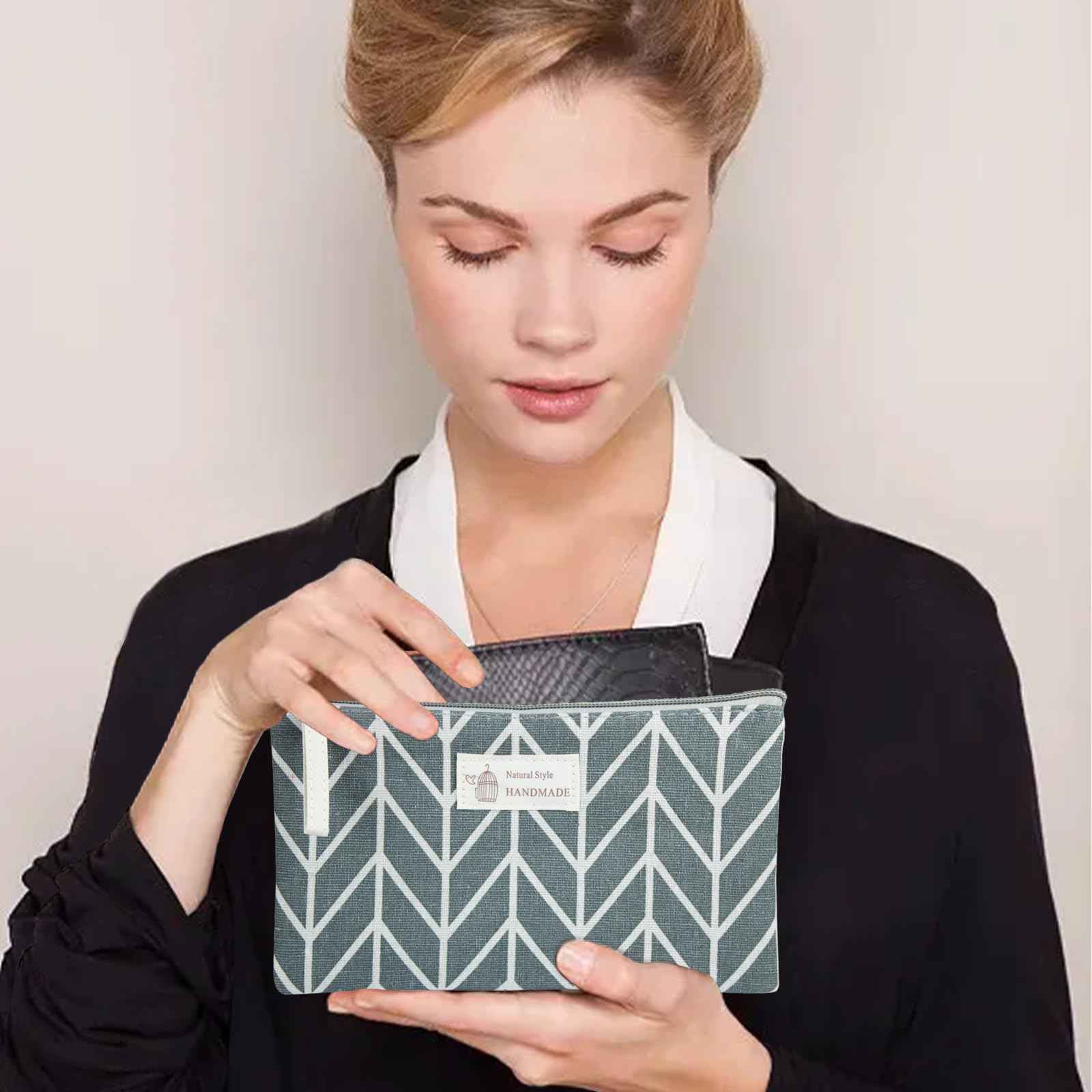 SHEHARUHI 3 Pcs Canvas Makeup Bags Set Cosmetic Small Bag Printed Cute Vacation Travel Toiletry Purse Zipper Pouch Multi-Function Bag Women Girls Favor