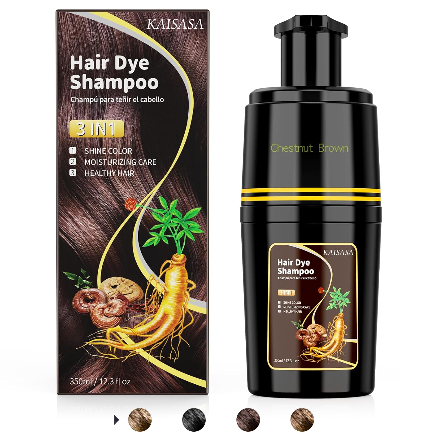 Black Hair Dye Shampoo 3 in 1, Hair Color Shampoo for Cover Grey Hair, Herbal Ingredient for Men and Women (Black)