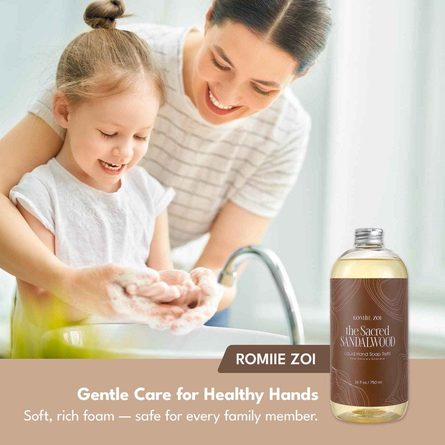 ROMIIE ZOI Liquid Hand Soap Refill Gift Set-3 Pack, Cruelty-Free and Biodegradable Formula, Moisturizing Hand Wash with Essential Oil for Sensitive Skin, Sandalwood Scent (26Fl Oz x 3)