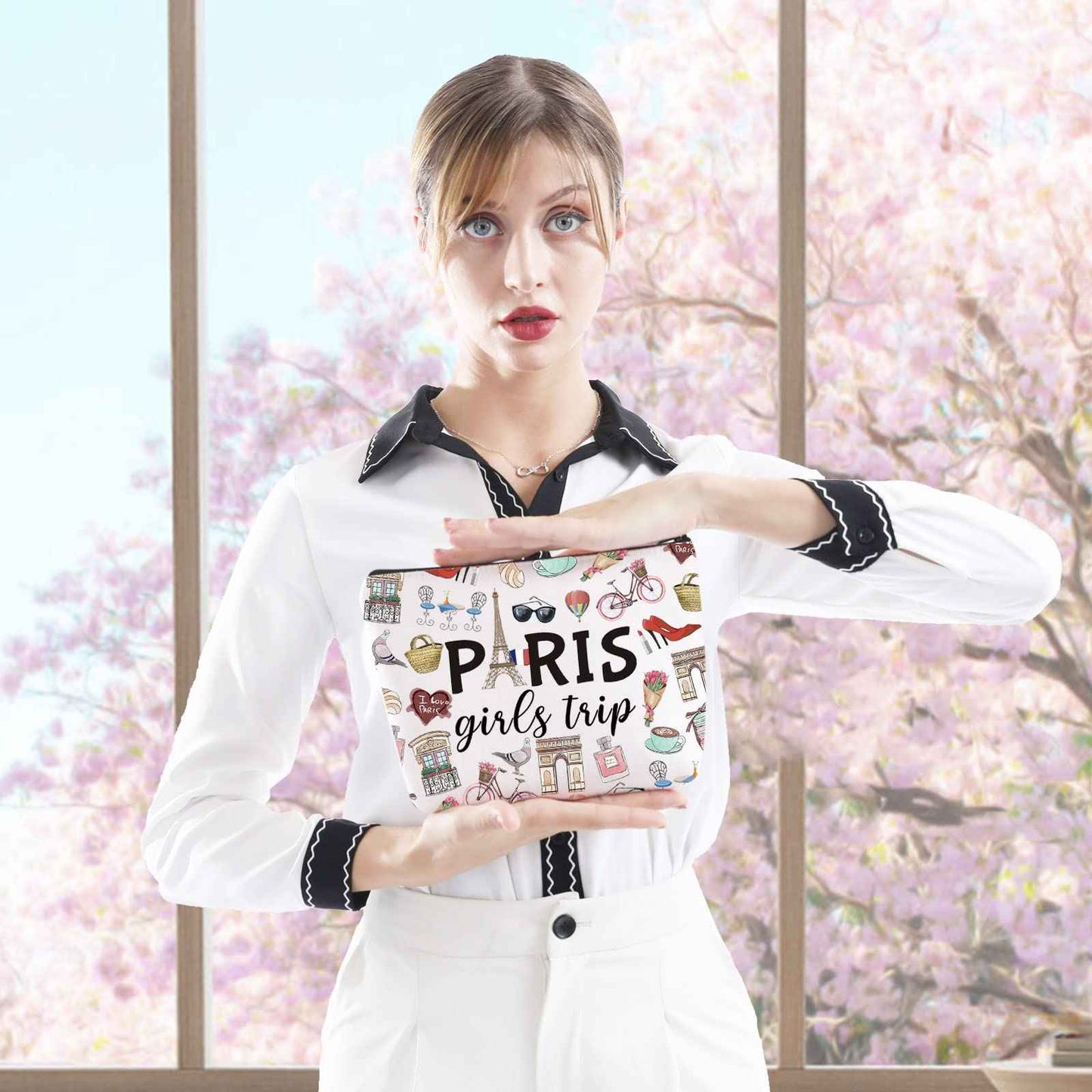 Paris Weekend Gift Bag - Vacation Theme Travel Bag with Paris Skyline Design - Perfect for Girls' Trip to France