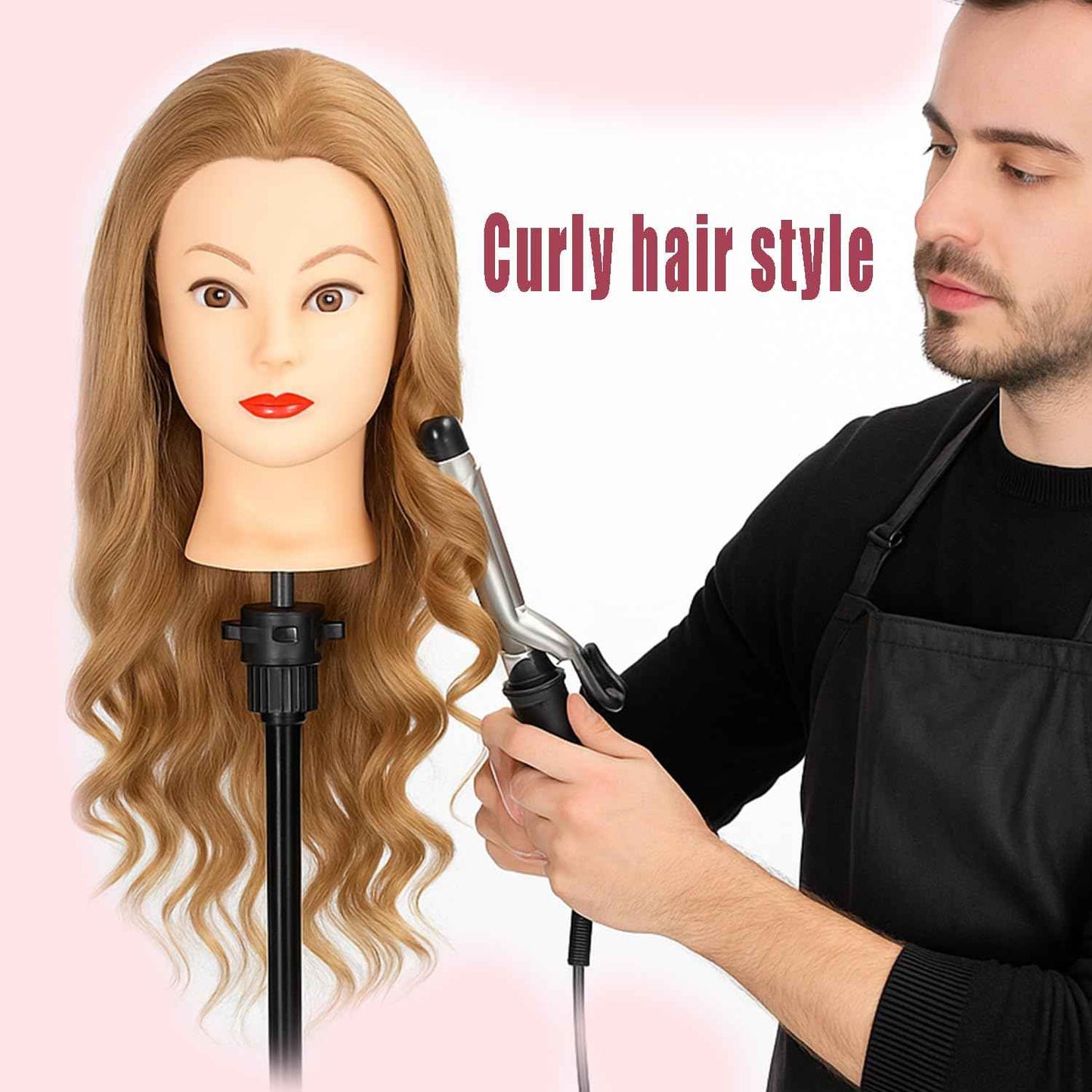 Female Mannequin Head With100% Real Hair Blonde Cosmetology Mannequin Head Hair Styling Hairdressing Practice Training Head Cosmetology Manikin Head Doll Head for Hairdresser with Clamp