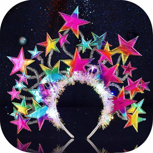 CAKURE Light Up Star Headband Led Glow Headpieces Colorful Hairband Cosplay Party Concert Headwear Rave Hair Accessories for Women (Colorful)