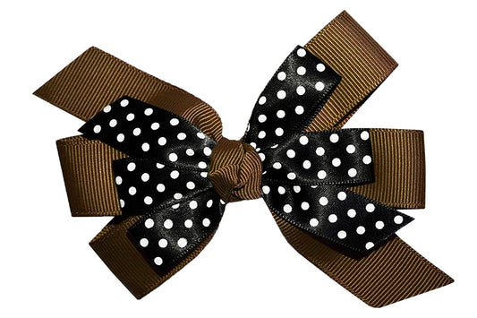 WD2U Girls 4.5" Black Dotted Grosgrain Boutique Hair Bow Alligator Clip (Brown)