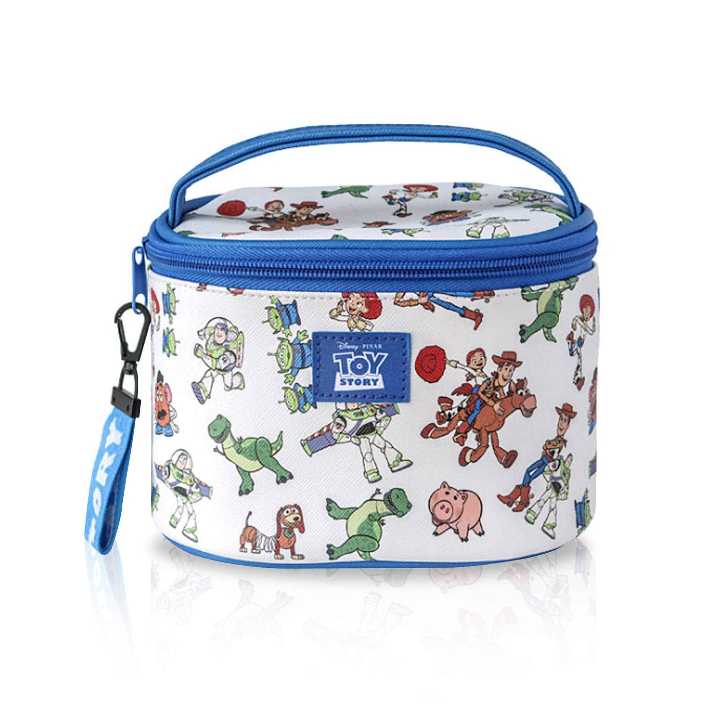 Finex Cartoon Story PVC Waterproof Makeup Organizer Bag Zipper Closure with Top Handle and Removable Matching Hand Strap Oval Base Case