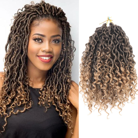 Goddess Locs Crochet Hair 18 Inch Faux Locs Crochet Hair Ginger River Locs Hair Extensions with Curly Ends Soft Locs Crochet Braids Synthetic Crochet Hair for Black Women(18 Inch/Pack of 4, 350)