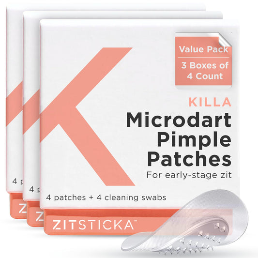 ZitSticka Killa Acne Patches for Face - World's Most Potent Pimple Patch with Fast-Acting Microdarts - Starts Working within 2 Hours for Deep, Early-Stage Zits & Blemish (3 Boxes bundle, 12ct)