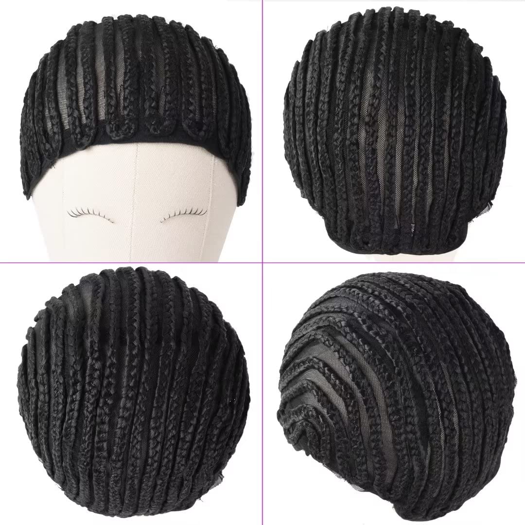 MsLoosily Cornrow Wig Cap For Crochet Braids Synthetic Braided Cap with Adjustable Straps Breathable Crochet Caps with 2 Combs Braided Wig Cap For Sew in,Braided Wig Cap for Black Women(2pcs,black)