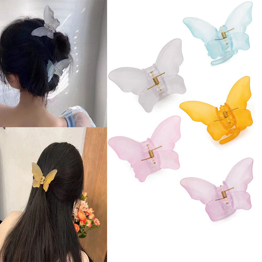 Agirlvct 5 PCS Butterfly Hair Claw Clips, Non-slip Hair Jaw Clips, Medium Hair Clips Strong Hold Cute Claw Clips Birthday Gift for Women Girls Thick Thin Hair (Matte-Color)