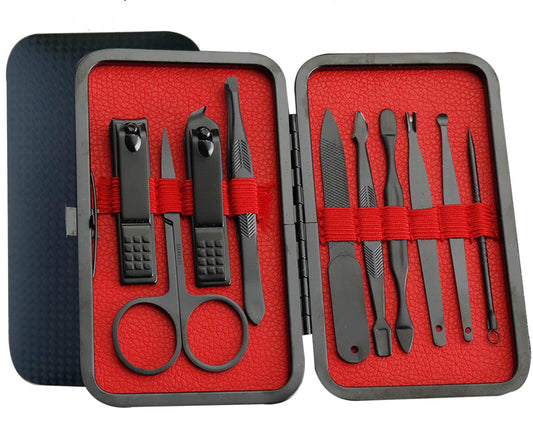 Pedicure Manicure Kit 18 in 1 Manicure Set Professional Sharp Nail Clippers Thick Cutter & File Vibrissac Scissors Men & Women Fingernails & Toenails with Case (Red_10 in 1)