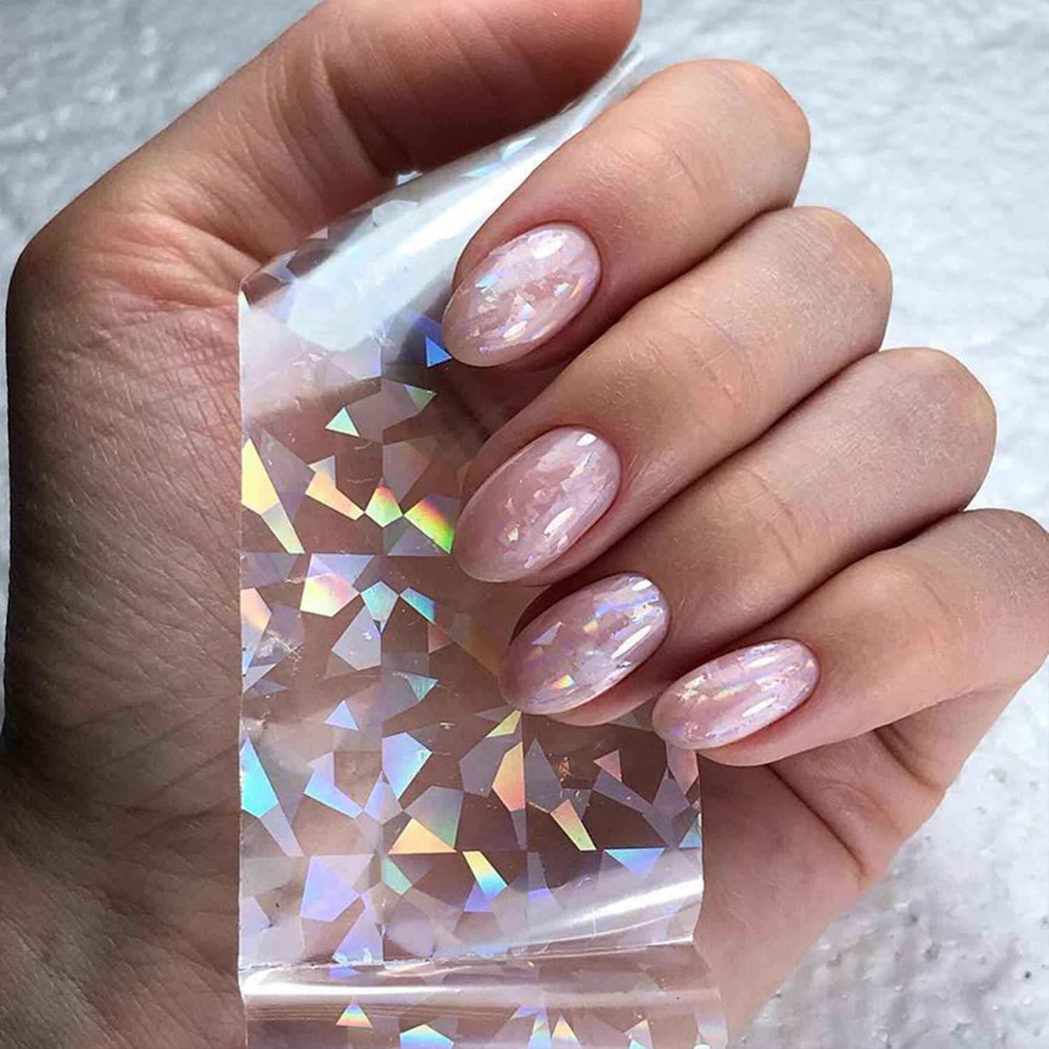 SILPECWEE 2 Boxes Aurora Nail Foil Clear Laser Glass Fragment Nail Transfer Foil for Acrylic Nails Pink Starry Sky Holographic Nail Art Foil Stickers Manicure Design for DIY Nails Decoration