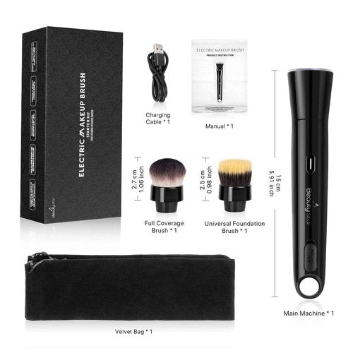 360° Electric Makeup Brush with 2 Replaceable Brush Heads, 2 Adjustable Speeds, Fast and Even Makeup Application, Time-Saving, Gift for Women