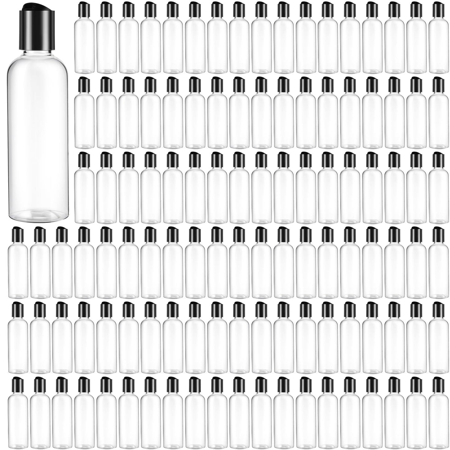 Roshtia 100 Pcs 2 oz Plastic Bottles Toiletries Empty Travel Size Bottles Containers Leak Proof Squeeze Bottles Refillable Travel Lotion Container for Cream Conditioner(Black)