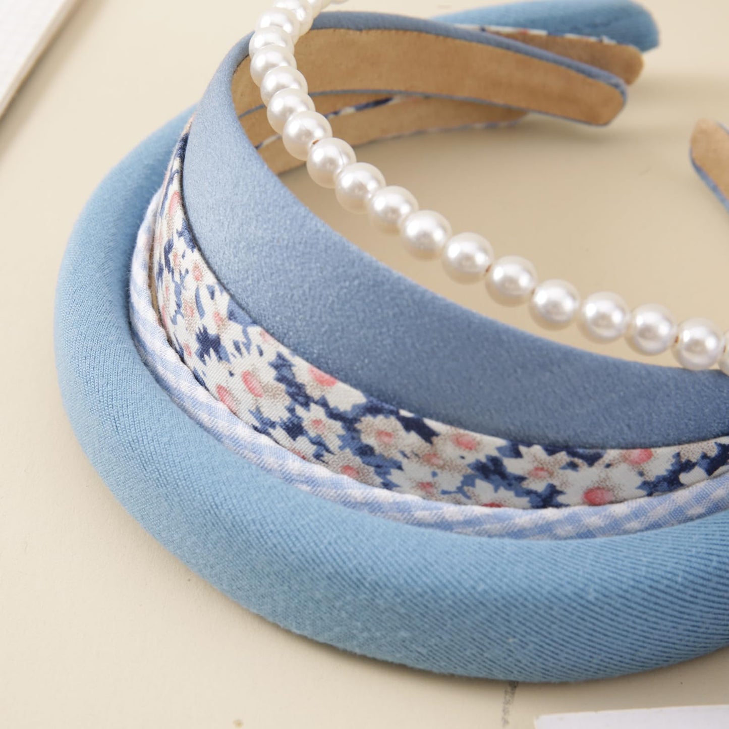 Tomolucky Direct 8PK Women's Headbands: Cute Pearl Floral Padded Wide Vintage Bandana Hair Accessories (Blue)