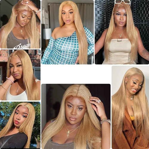 #27 Honey Straight Human Hair Bundles 3 Bundles Straight Hair Brazilian Virgin Human Hair Extensions Unprocessed Hair Bundles for Women 14 16 18 Inch