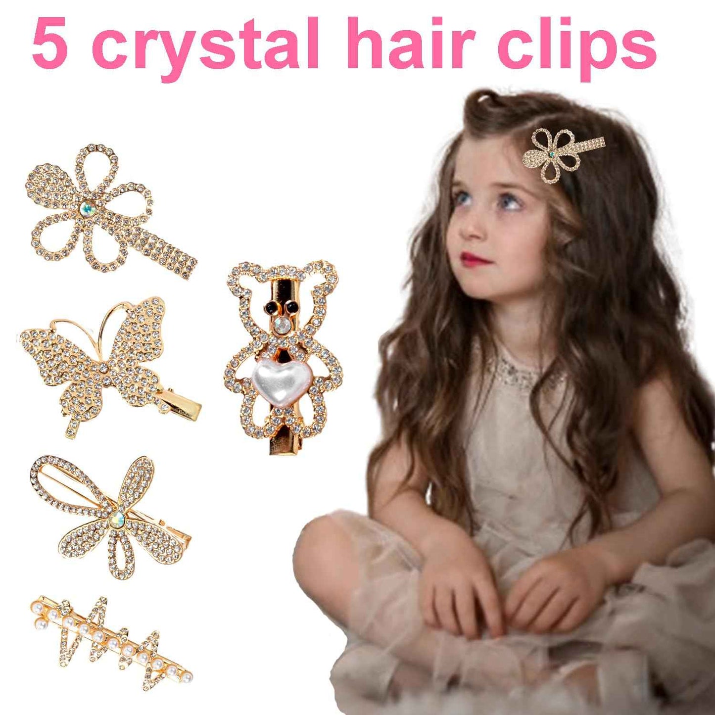 Qopoto Hair Accessories Kits for Girls, Hair Set for Girls Including Gift Box/Hair Clips/Hair Barrettes/Hair Ties/Hair Bows, Little Girls Teen Girl Birthday Gifts Age 4-15 (Crystal with Case)