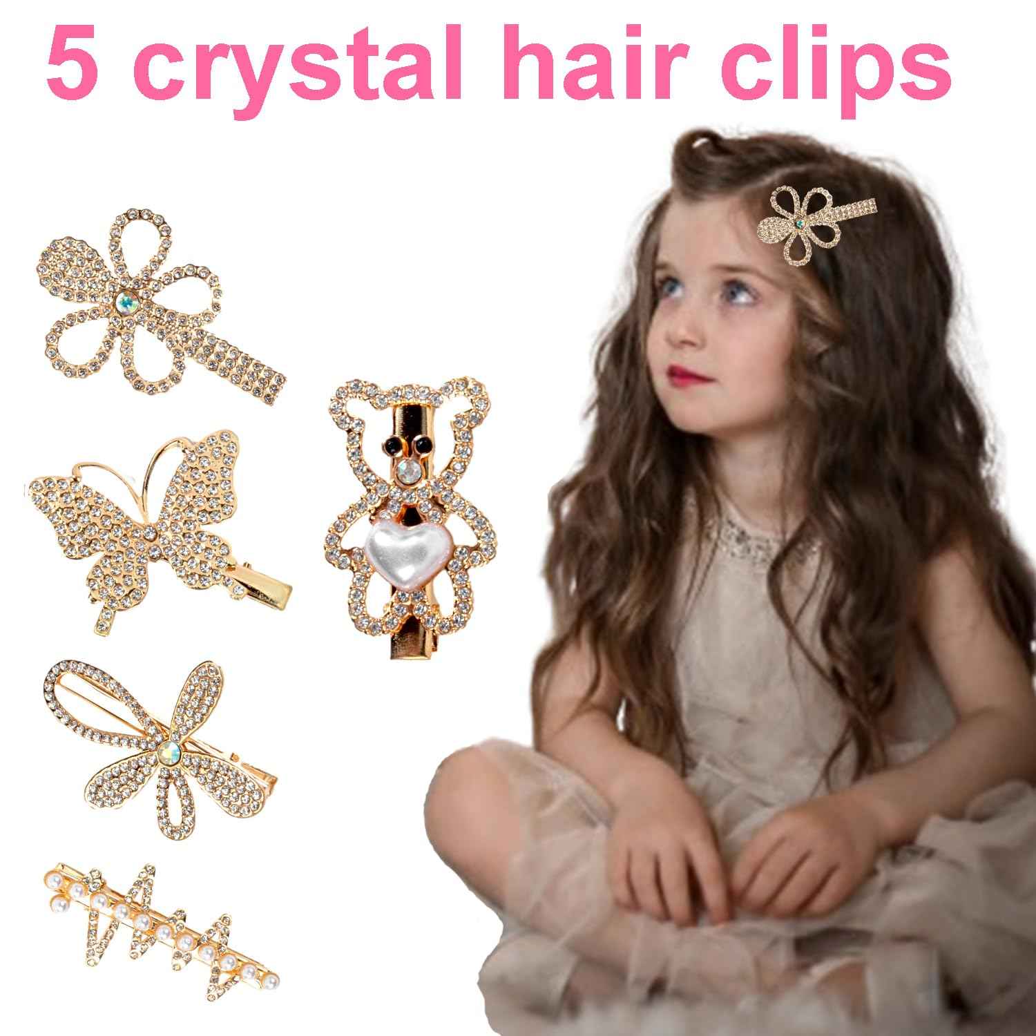 Qopoto Hair Accessories Kits for Girls, Hair Set for Girls Including Gift Box/Hair Clips/Hair Barrettes/Hair Ties/Hair Bows, Little Girls Teen Girl Birthday Gifts Age 4-15 (Crystal with Case)