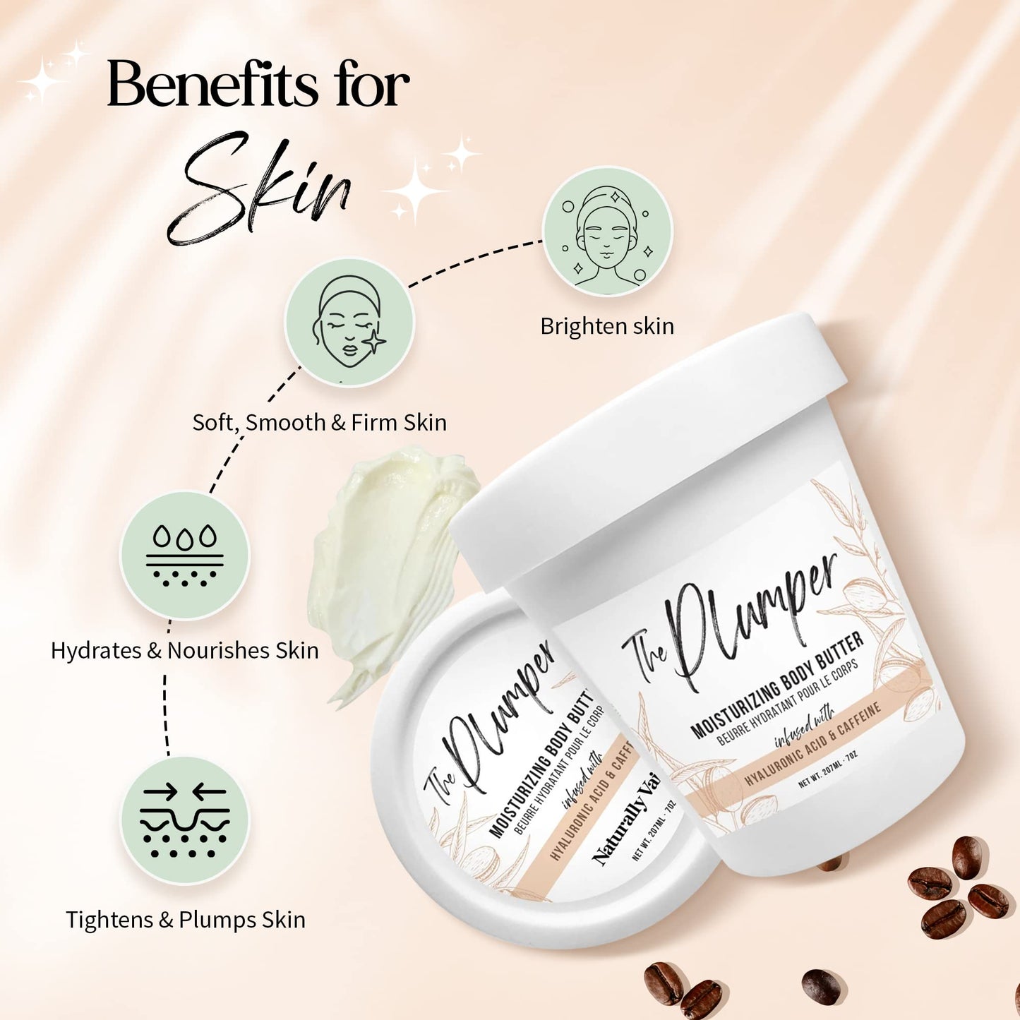 Naturally Vain The Plumper Moisturizing Body Butter, Body Lotion, Moisturizing Lotion, Dry Skin, Shea Butter, Cocoa Butter, Hyaluronic Acid, Caffeine Lotion, Firm, Smooth