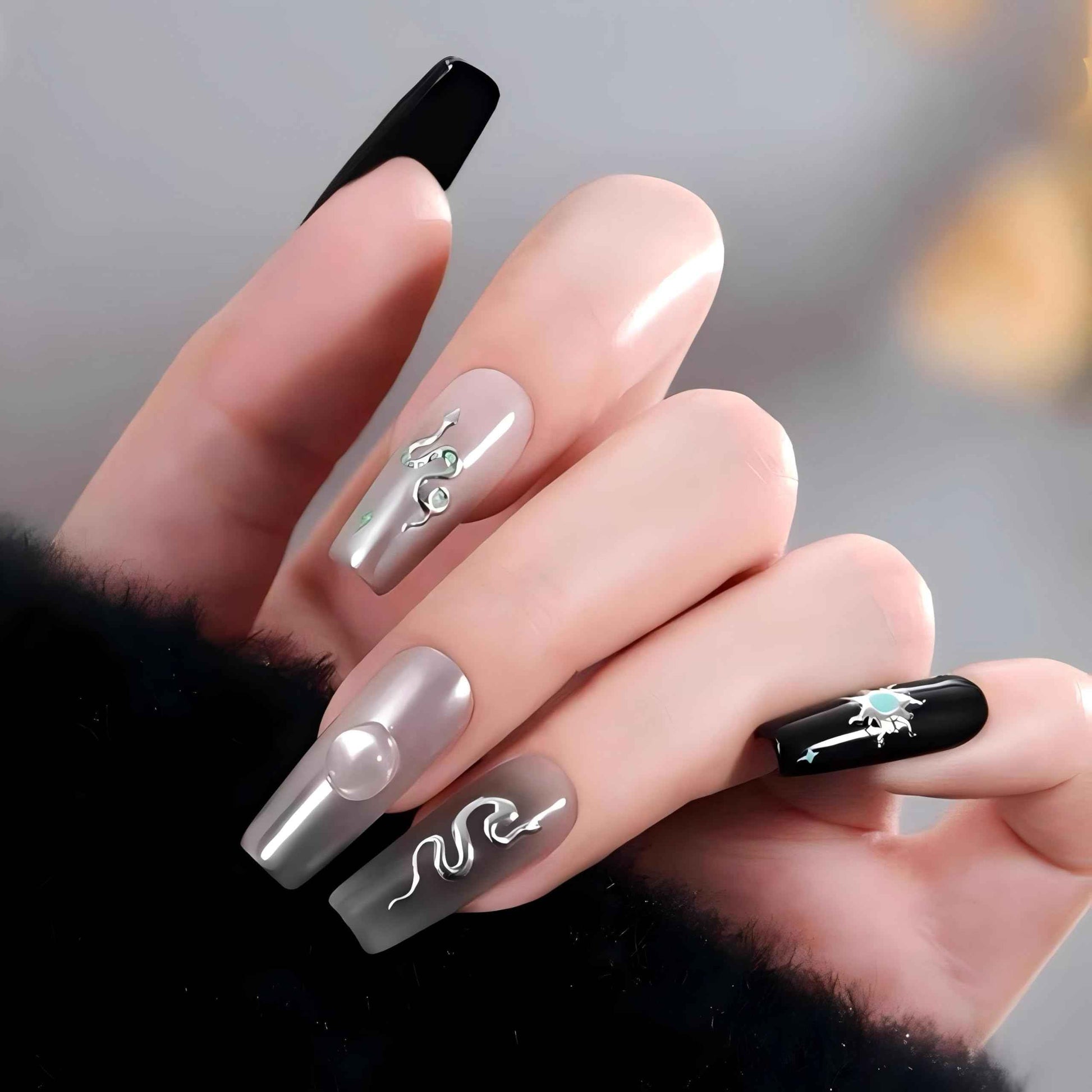 Dedyel Snake Nail Stickers 5D Embossed Animal Self-Adhesive Nail Decals for Women Girls Kids Nail Art Decoration