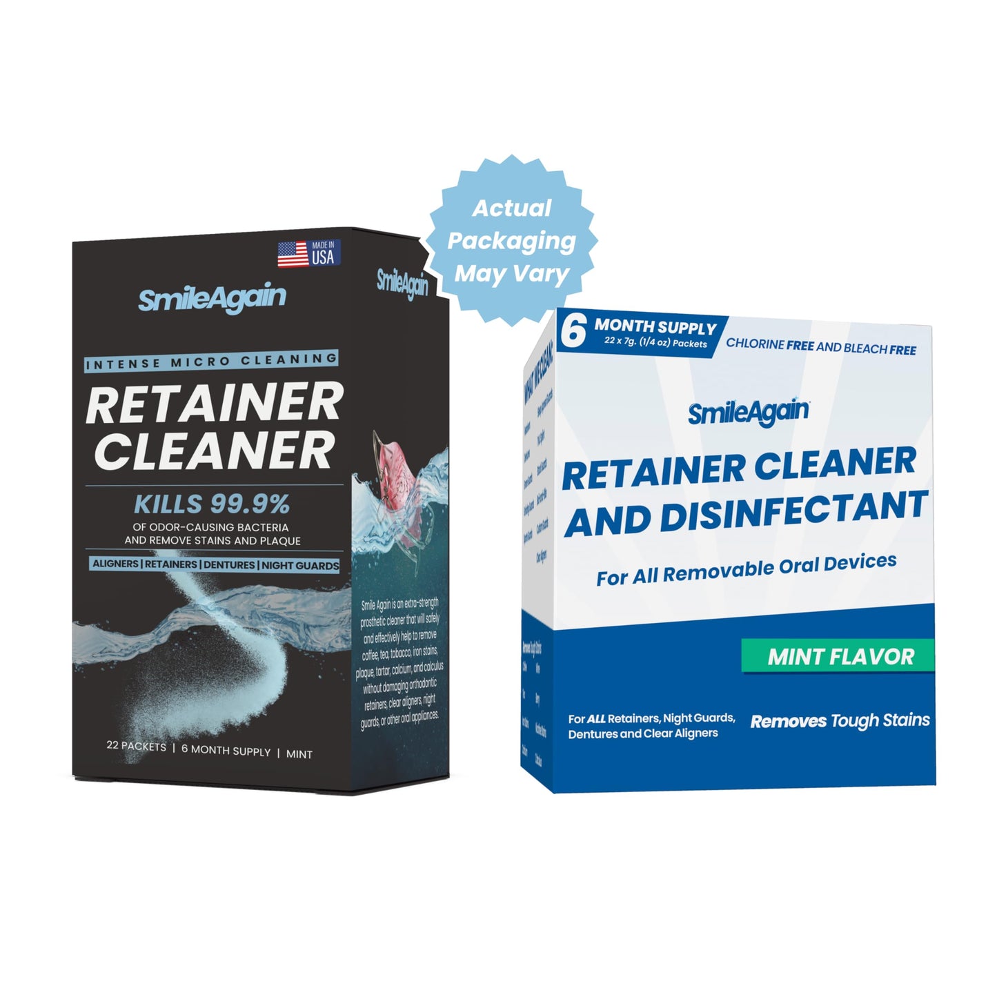 Smile Again Retainer Cleaner | 180 Cleanings (22 Pack/6 Month Supply) | For Clear Aligners, Dentures, Retainers, Mouth Guards & Night Guards - Cleaning Crystals, Mint