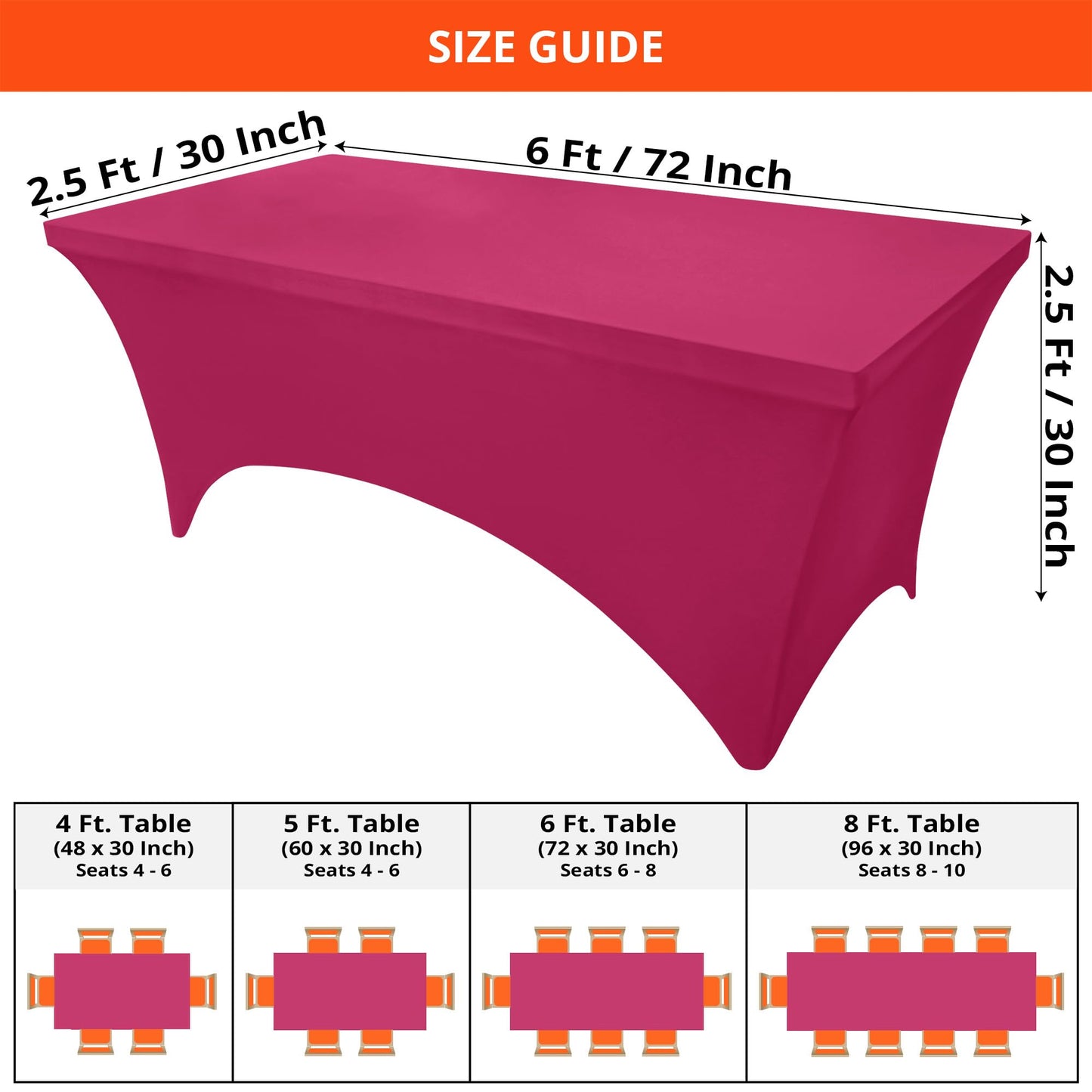 Utopia Kitchen Spandex Tablecloth 2 Pack [6FT, Fuchsia] Tight, Fitted, Washable and Wrinkle Resistant Stretch Rectangular Patio Table Cover for Event, Wedding, Banquet & Parties [72Lx30Wx30H Inch]