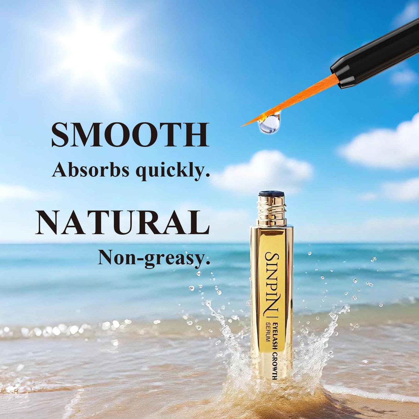 Natural Lash Growth Serum – See Visible Results in 4 Weeks | SINPIN Eyelash Serum without Prostaglandin, Enriched with Biotin, Panthenol & Peptides for Longer, Thicker Lashes, 5ML