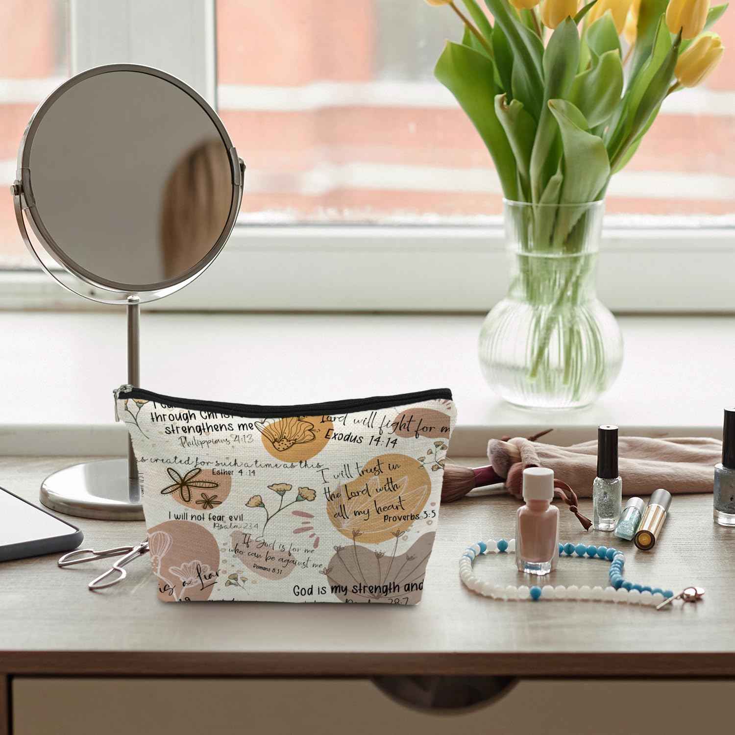 ignytiger Christian Bible Verse Scripture Gifts for Women Makeup Pouch Bag Cosmetic Bags for Women