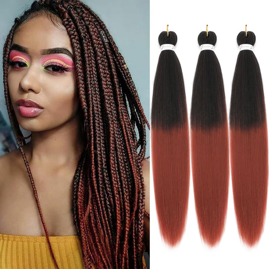 Ombre Ginger Braiding Hair Pre Stretched Extensions Crochet Braiding Hair 26 Inch 3 Packs Hot Water Setting Professional Yaki Synthetic Hair For Twist Braids (26Inch,#1b/350)