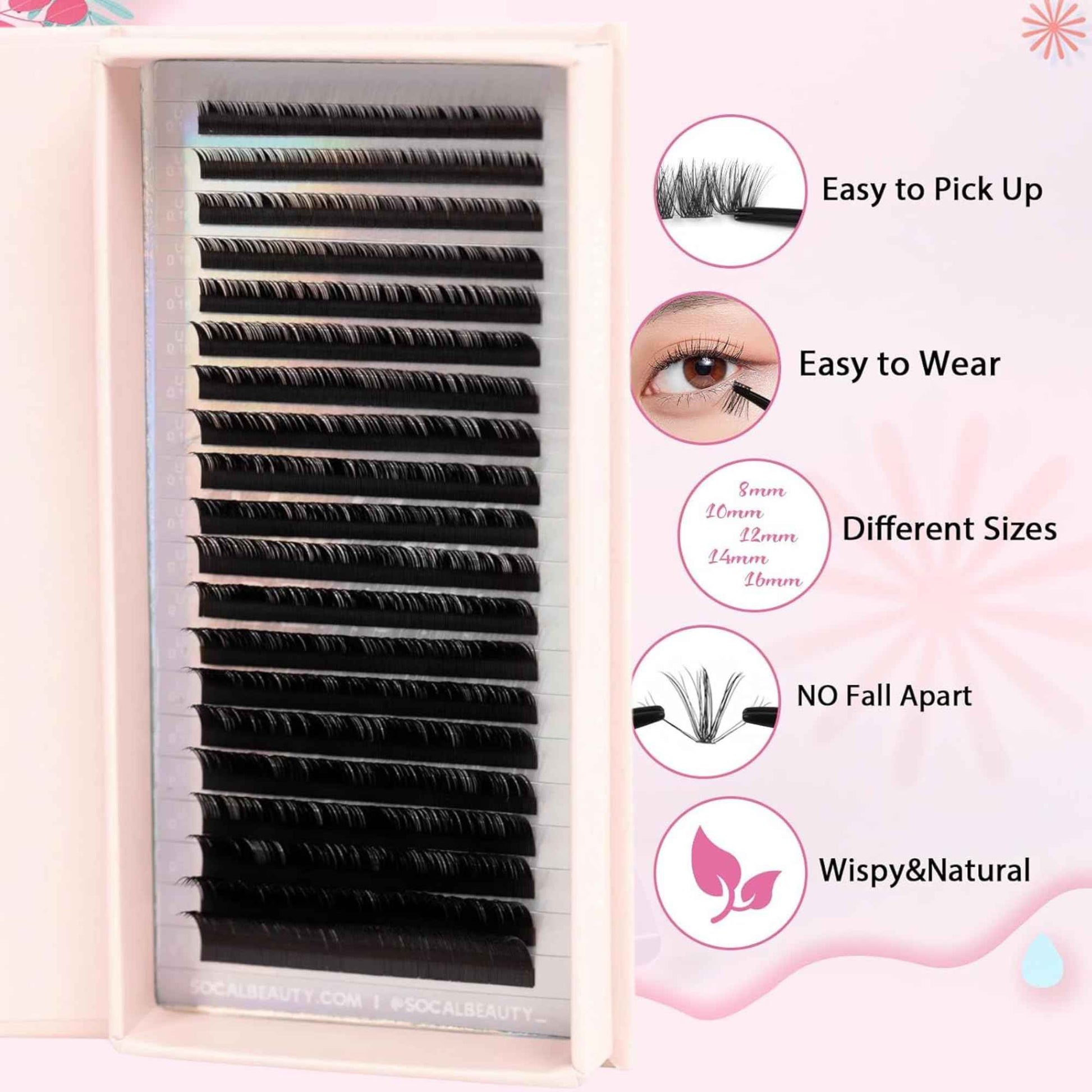 C Curl Mixed Lash Trays by SoCal Beauty - Faux Mink Eyelash Extensions (6-15mm), 20 Rows per Tray, Color-Coded, Aluminum Backing & Window View - Salon Quality Lashes