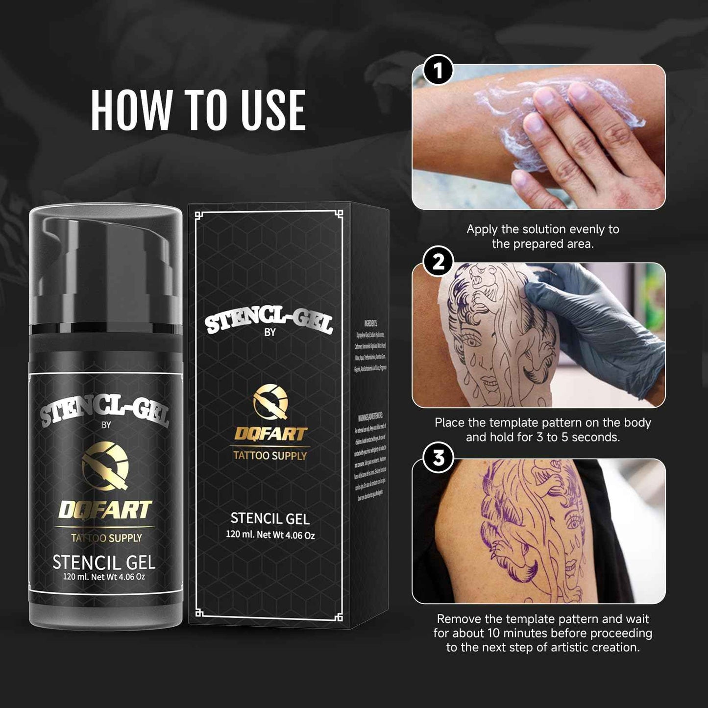 Professional Tattoo Stencil Transfer Gel, Black, 120mL/4.06oz, 250mL/8.4oz Bottles, Premium Application Solution (120ml/4OZ)