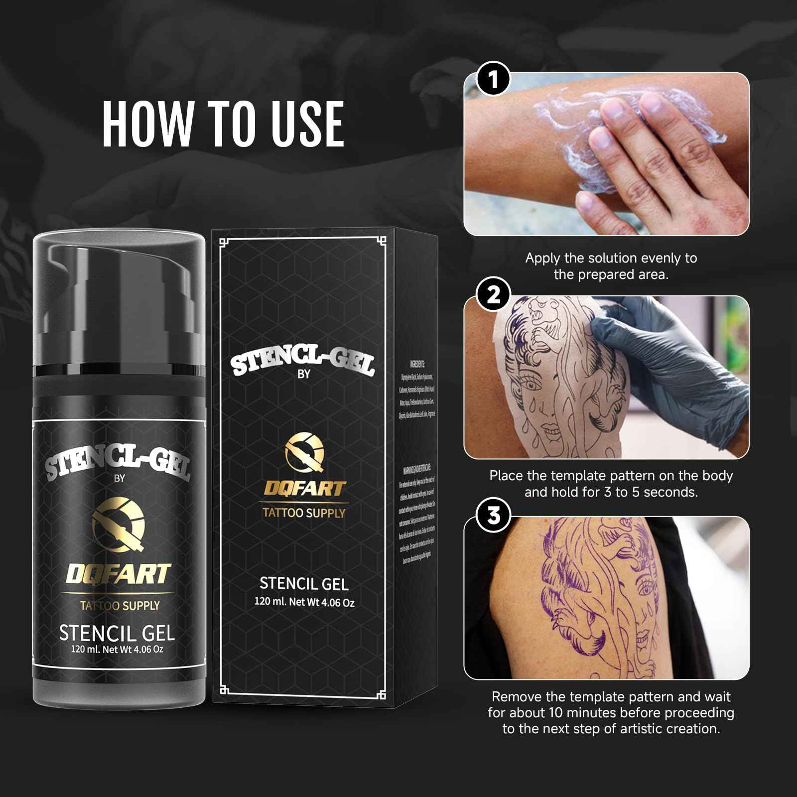 Professional Tattoo Stencil Transfer Gel, Black, 120mL/4.06oz, 250mL/8.4oz Bottles, Premium Application Solution (120ml/4OZ)