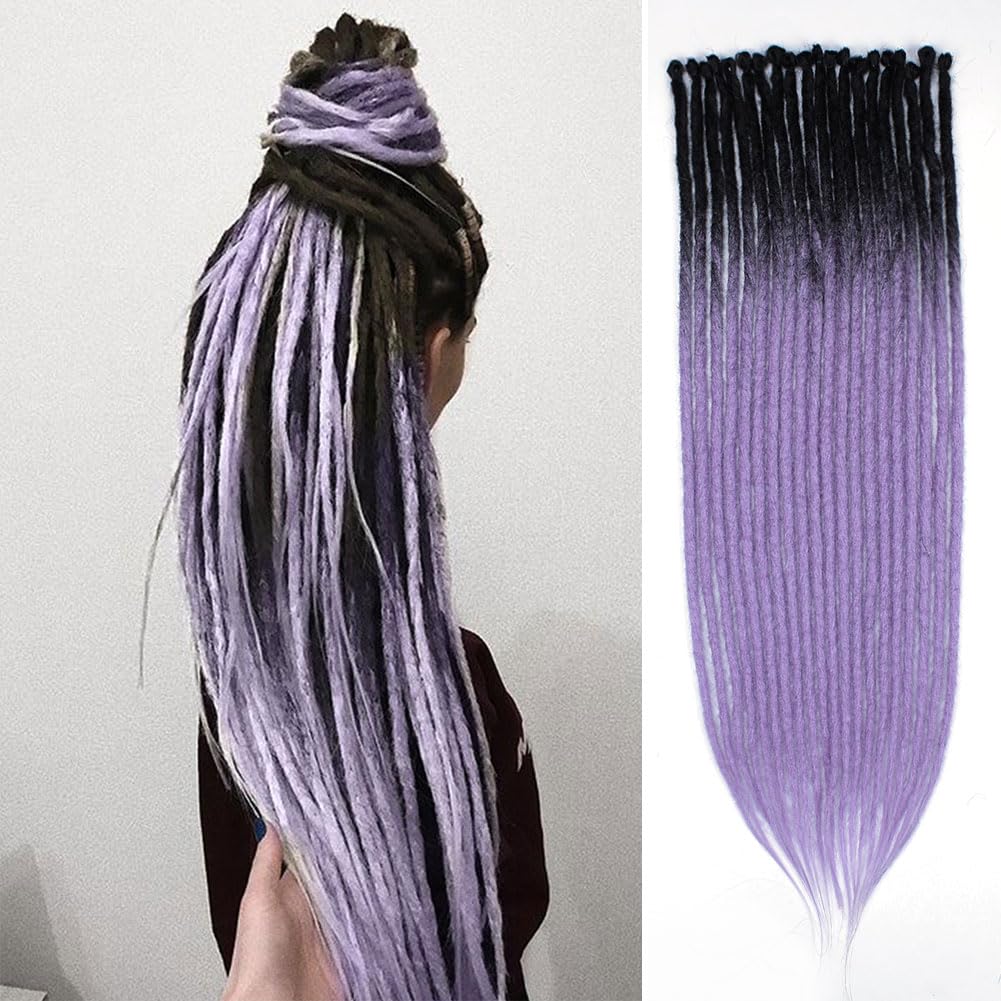 Kraler 24" Thick Dreadlock Extensions, 20 Strands 1cm Width SE Ombre Light Purple Crochet Dreadls Extensions of Synthetic Hair Hip Hop Style Dreadlock for Girls