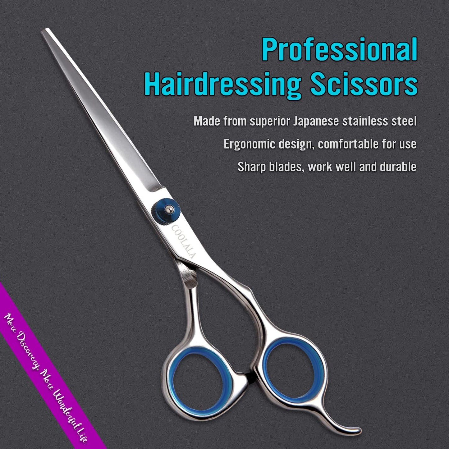 COOLALA Stainless Steel Hair Cutting Scissors 6.5 Inch Hairdressing Razor Shears Professional Salon Barber Haircut Scissors, One Comb Included, Home Use for Man Woman Adults Kids Babies