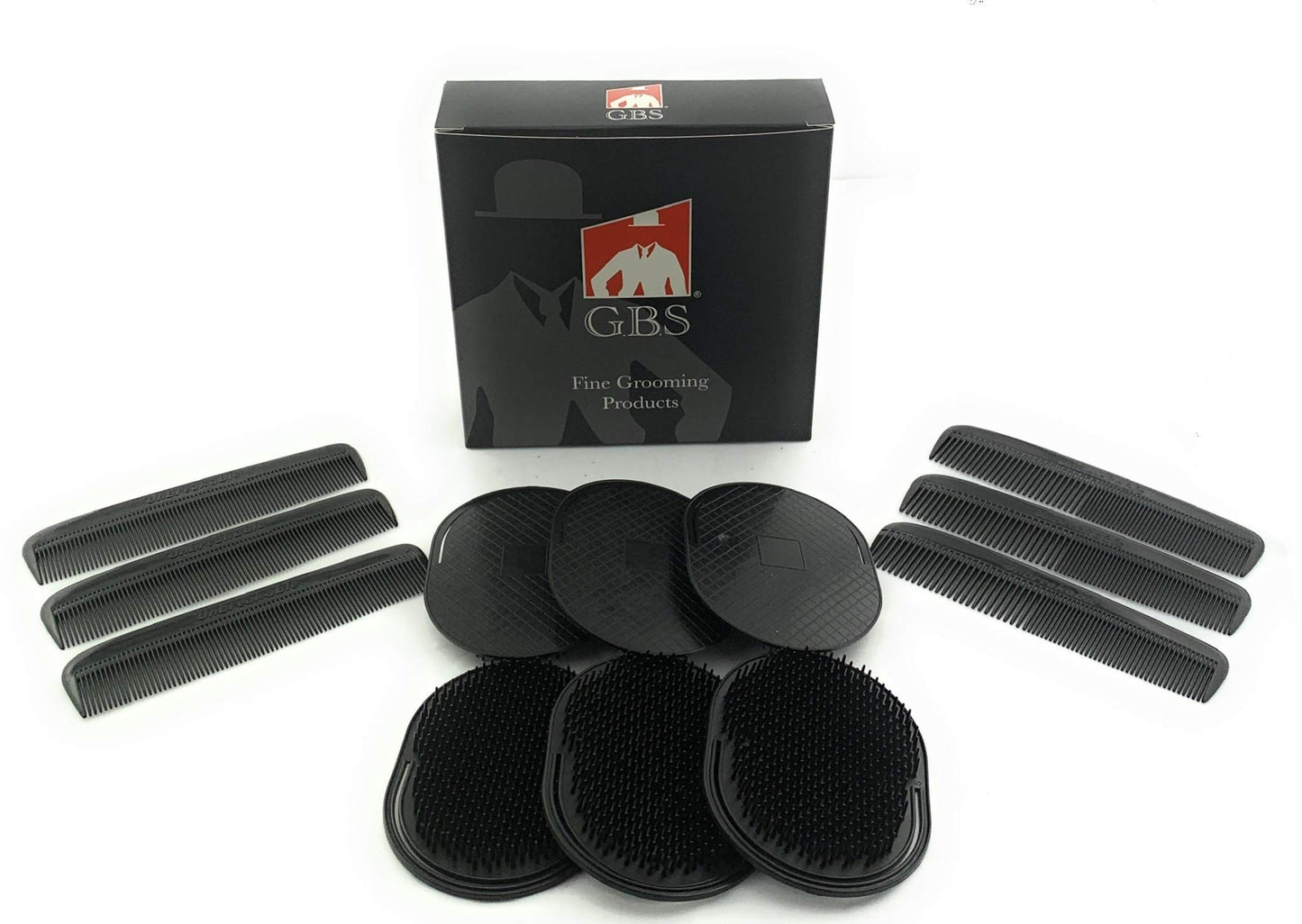 G.B.S Black Course and All Fine Pocket Combs with Palm Brush, Hairbrushes Beard Shower Shampoo Brushes Travel Friendly Head Scrubber, 12 Pieces