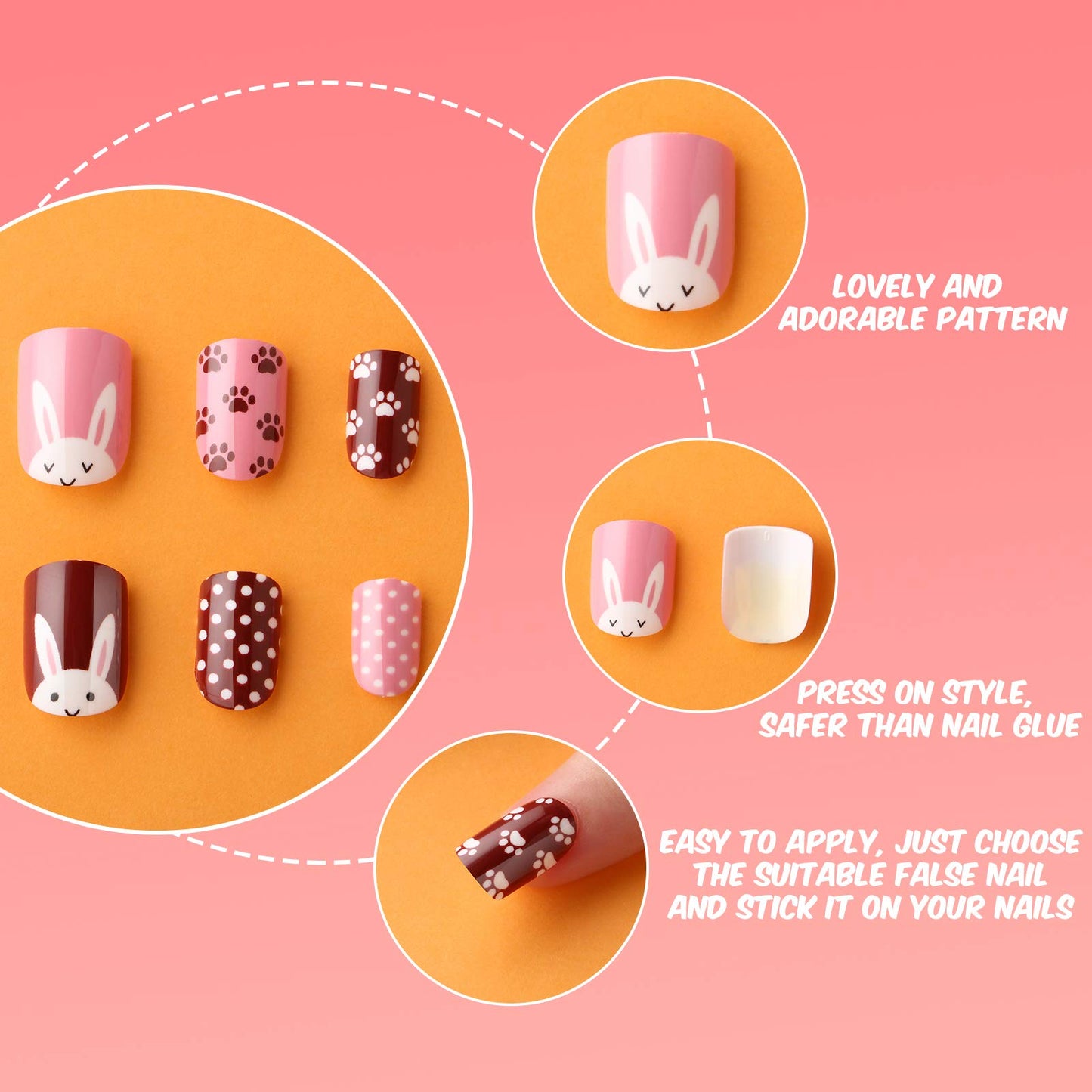 120 Pieces Girls Press on Nails Fake Nails Artificial Nails Children Full Cover Short False Fingernails for Girls Kids Nail Design Decoration, 5 Boxes (Animal Theme)