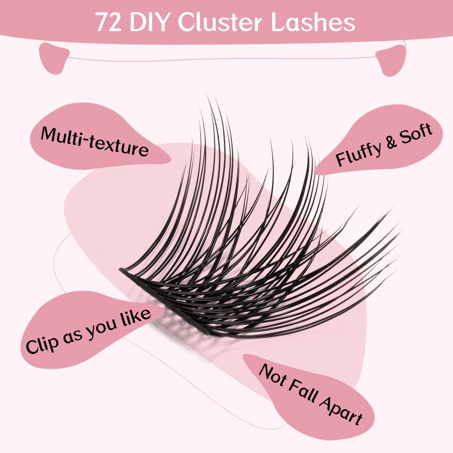 Lash Clusters, 72 Pcs Individual Lashes, Cluster DIY Lash Extension, Volume Eyelashes Look, Super Thin Band and Comfortable (Volume-C-14mm)