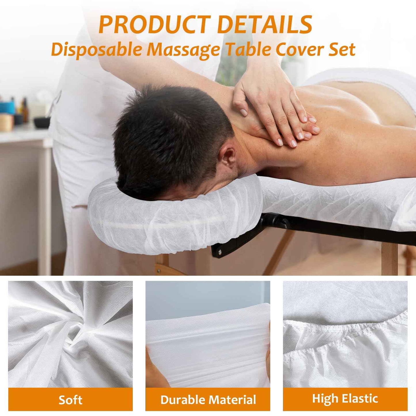 Eviqei 60 Pcs Disposable Fitted Massage Table Sheet Set - 30 Pcs Breathable Spa Bed Sheets and 30 Pcs Face Cradle Covers/Headrest Covers
