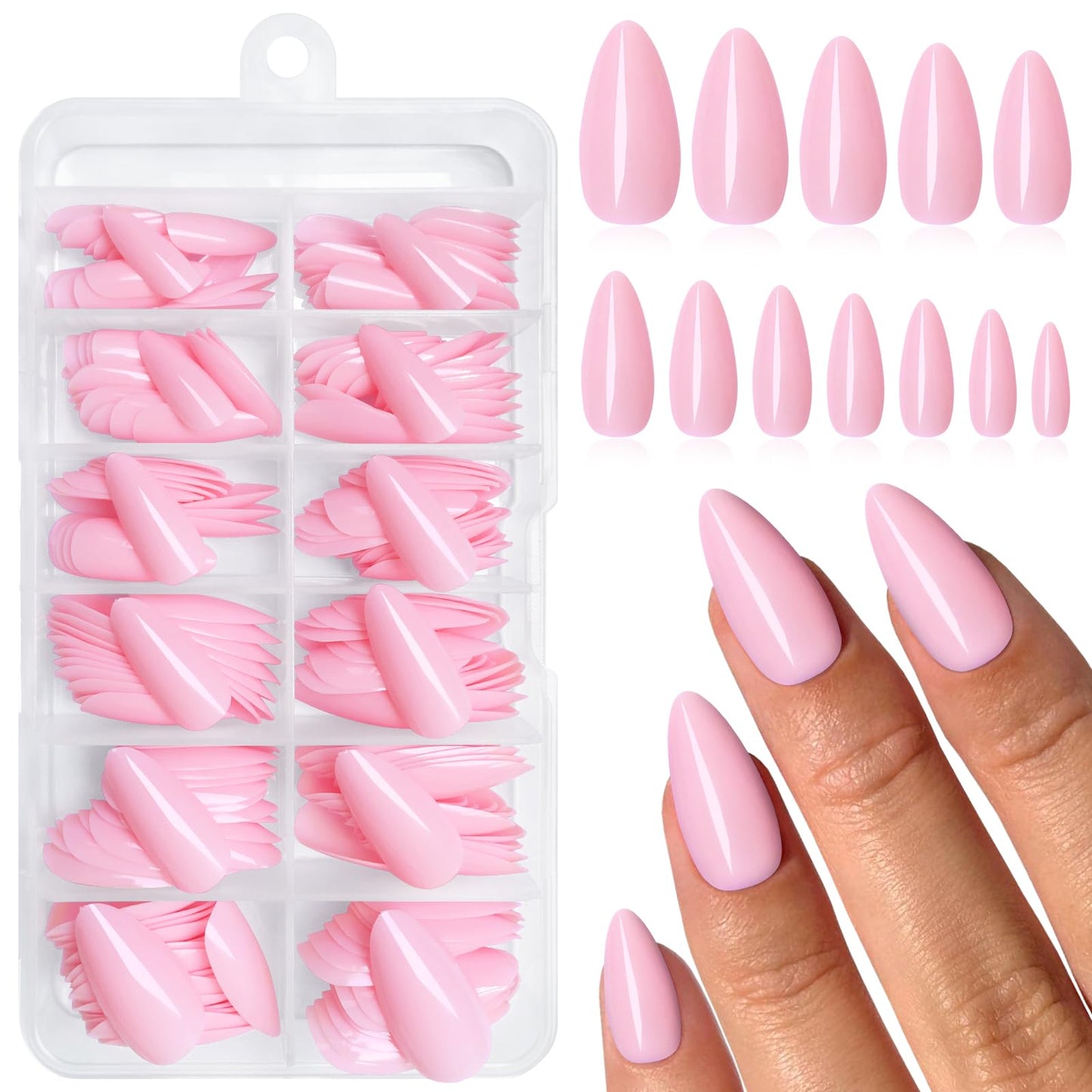 Lifextol 240PC Light Pink Almond Press on Nails Medium Fake Nails Press ons,False Acrylic Nails Press on Nails Almond Glue on Nails Artificial Nail Tips Fingernail Stick on Nails with Glue&Sticky Tab