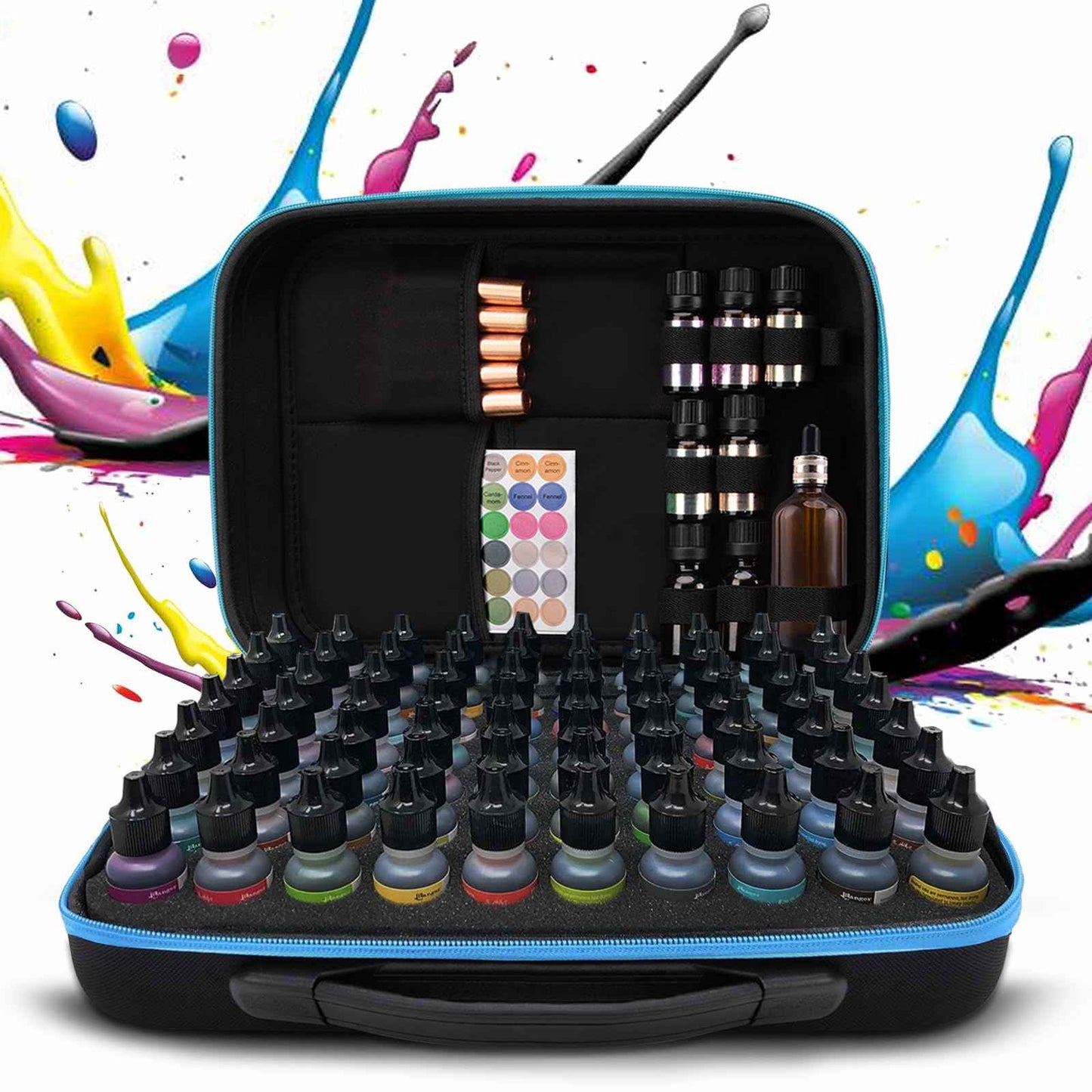 DHXYZZB Essential Oils Carrying Case Holds, 70 Bottles 5ml, 10ml, 15ml Bottles Storage Organizer Bag Hard Shell EVA, Essential Oil Bag with Labels & Bottle Opener & Plastic Droppers (Orange)