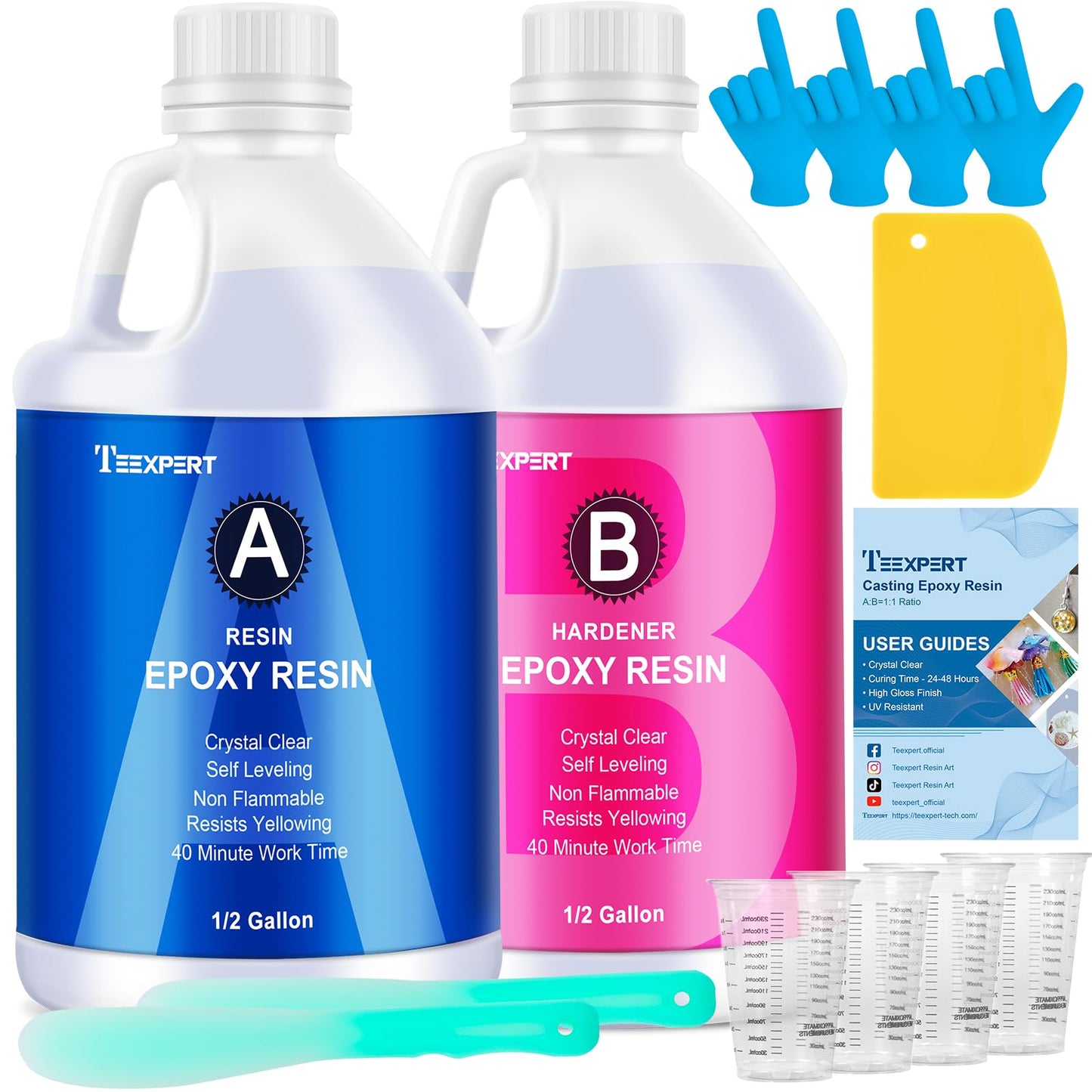 Teexpert Epoxy Resin Crystal Clear: 1 Gallon Epoxy Resin Kit Casting Resin Non Toxic High Gloss for Casting Coating Art DIY Craft Jewelry Wood Table - 2 Part(64oz Resin and 64oz Hardener)