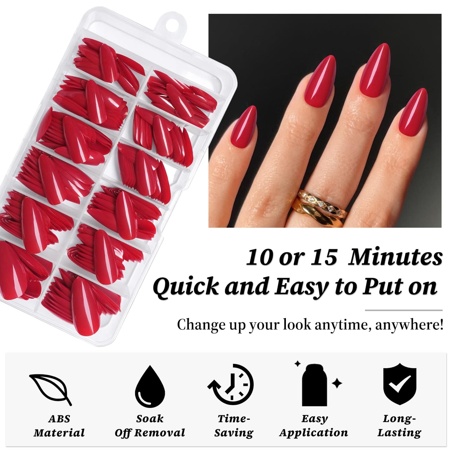 Lifextol 240PC Wine Red Almond Press on Nails Medium Fake Nails Press ons, False Acrylic Nails Press on Nails Almond Glue on Nails Artificial Nail Tips Fingernail Stick on Nails with Glue&Sticky Tab