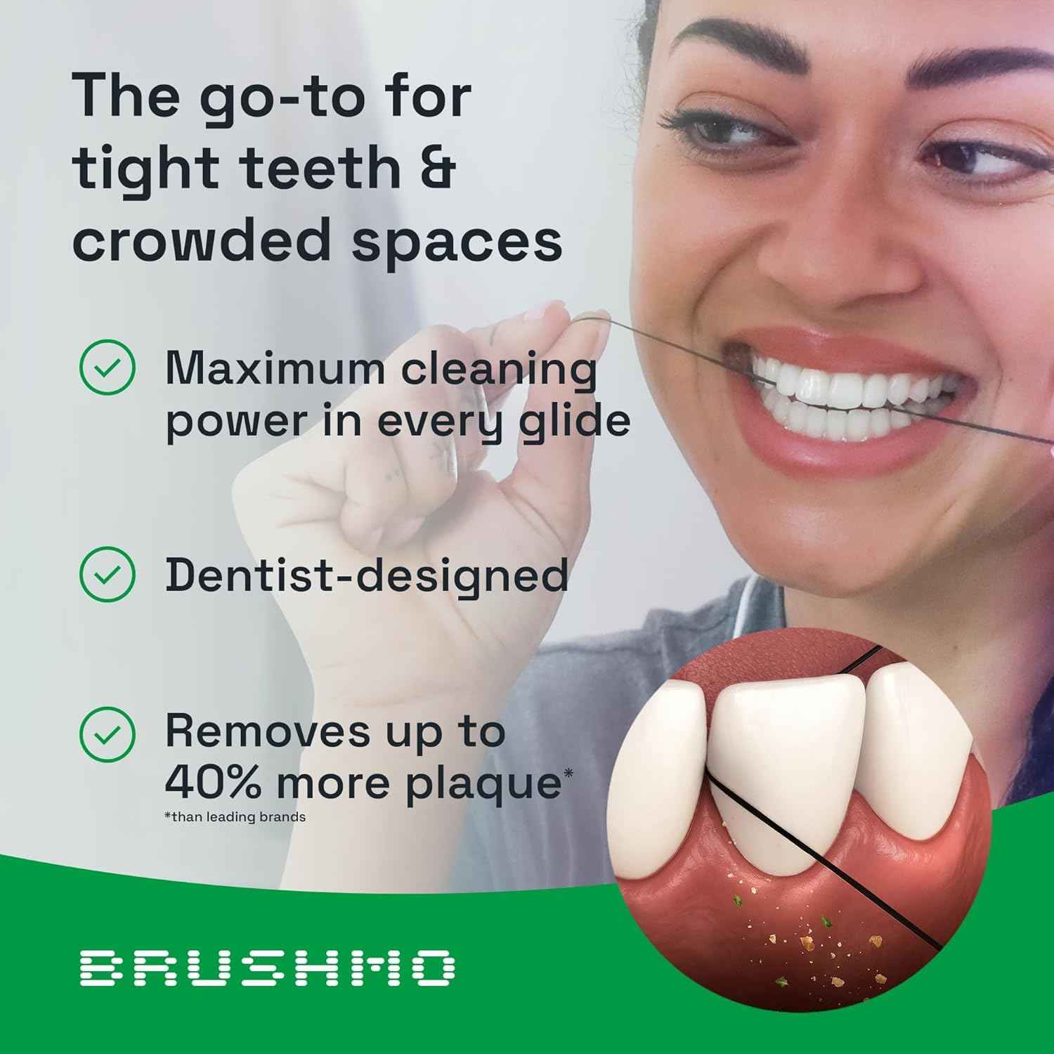 Brushmo Black Floss Air (BB Floss Air) - Ultra Soft & Thin Expanding Gum-Friendly Soothing Mint Dental Floss, Natural Wax Helps Remove Plaque from Teeth, Dentist Designed PTFE & PFAS Free, 275 yd