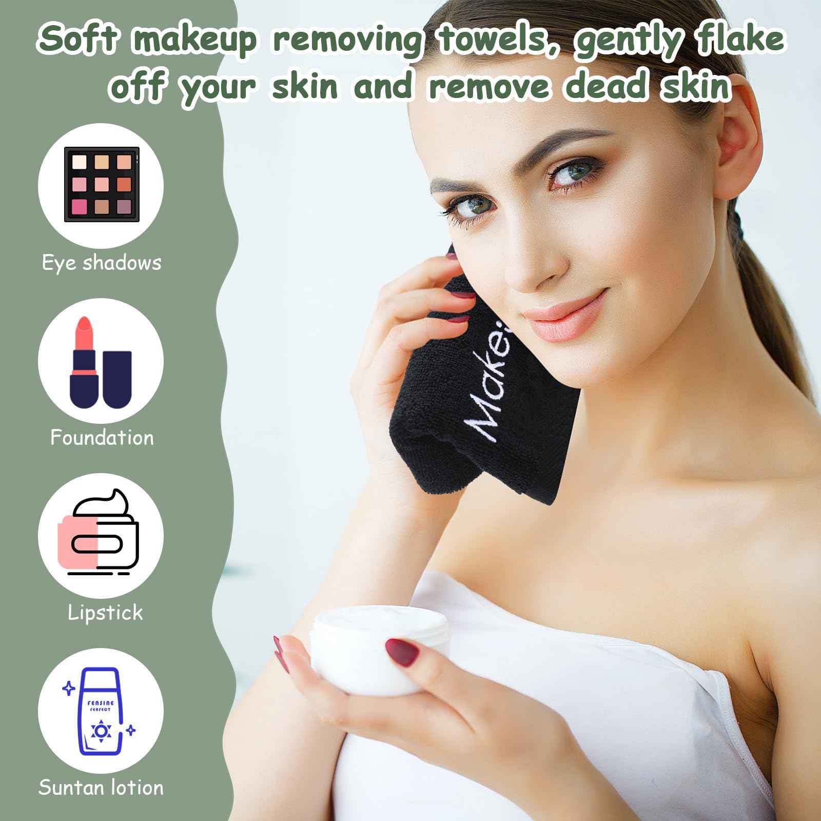Shimeyao 13x13 Inch Black Makeup Towels Reusable Makeup Washcloths for Face Facial Remover Washcloths Absorbent Cotton Towel for Women Skin Care (6 Pcs,Smile Pattern)