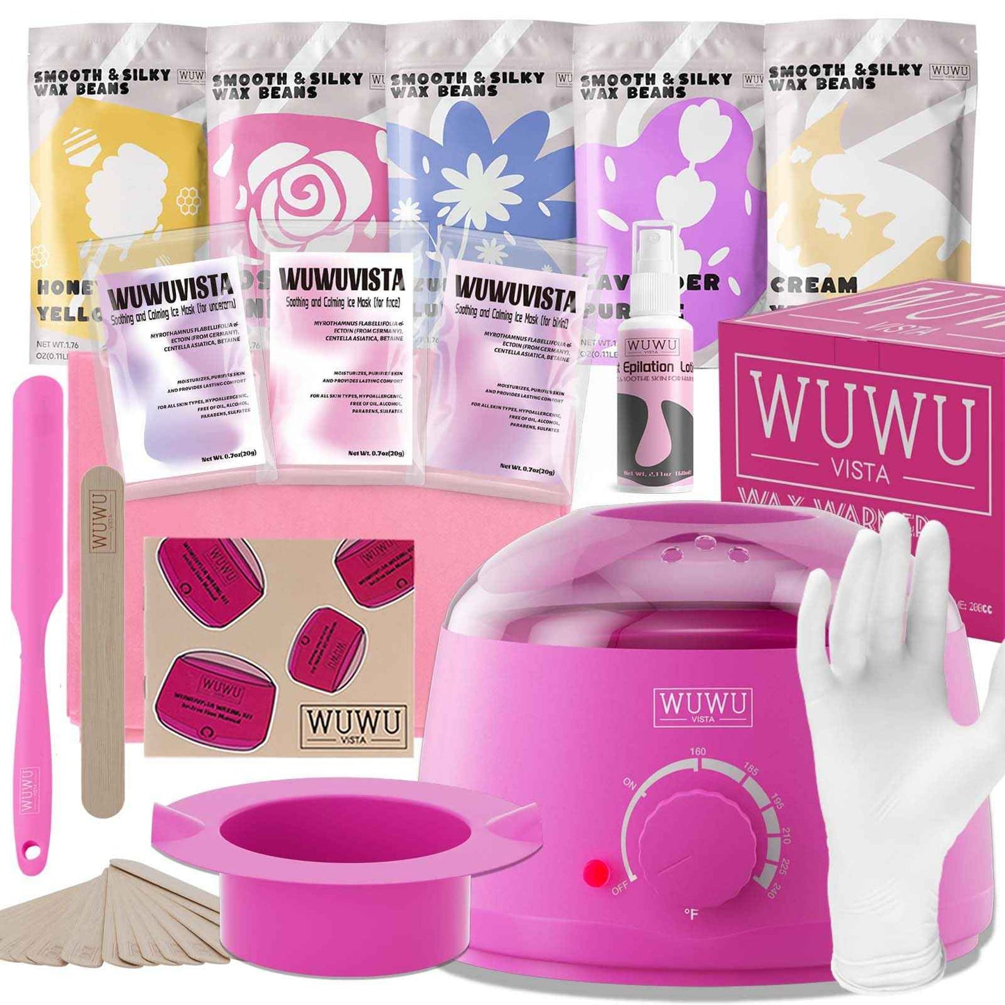 Waxing Kit, WUWUVISTA Hair Removal Hard Wax Kit with Wax Melt Warmer & Waxing Beads for Women & Men - Professional at home Wax Pot for Face/Brazilian/Full Body/Bikini/Sensitive Skin(Purple, 35 items)